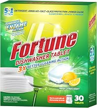 Fortune 5-in-1 Dishwasher Tablets - 30 Tablets | Enzyme Powered Cleaning for Indian Cooking | Removes Oil, Masala, Tea &amp; C...