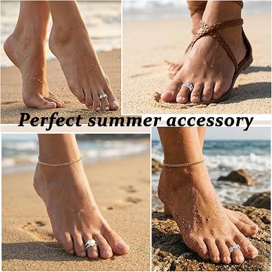 JFORYOU Toe Rings for Women Adjustable Open Toe Rings with Anklet Set CZ Flower Toes Ring for Summer Beach Foot Jewelry