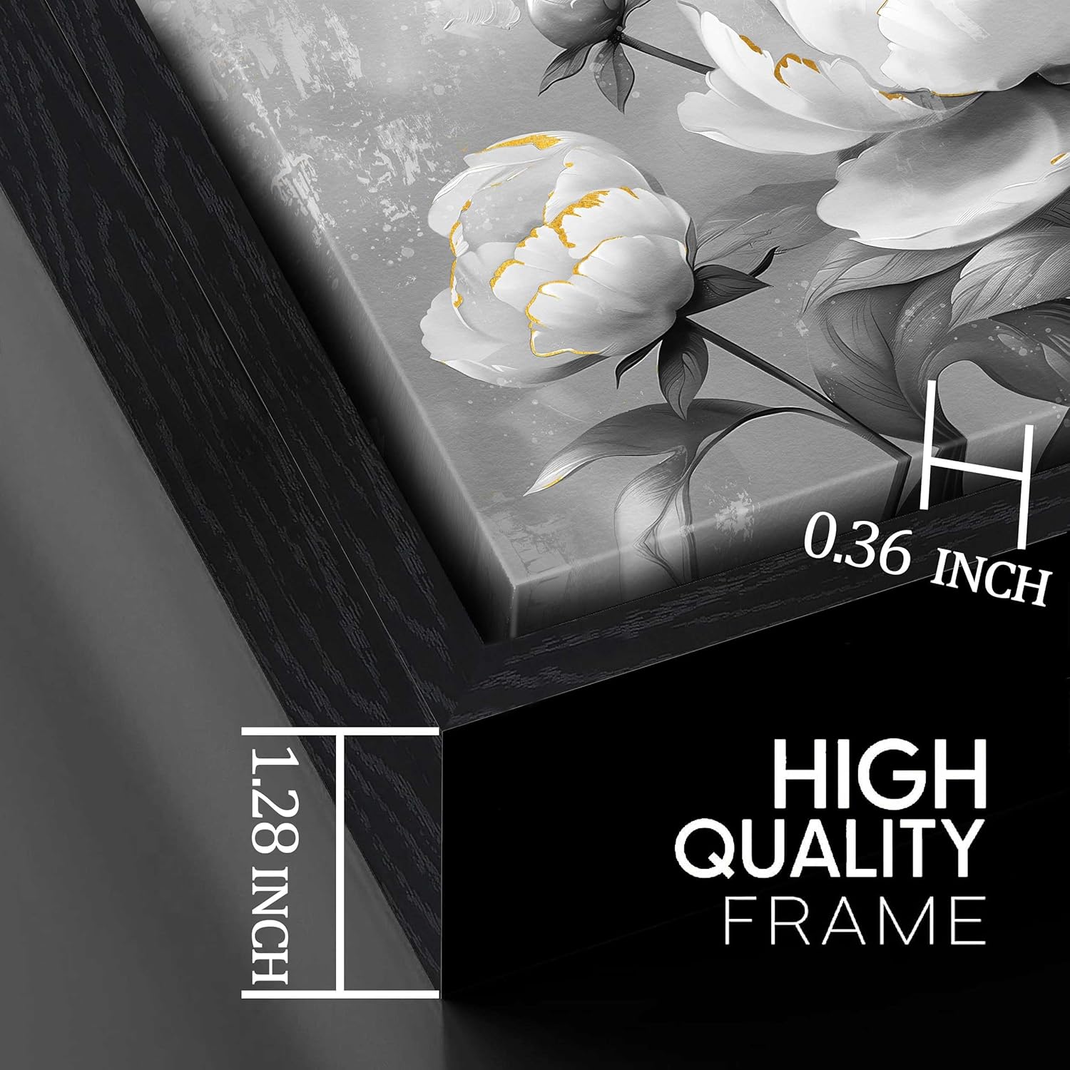 Black and White Flower Canvas Wall Art With Black Wood Frames Large Modern Canvas Prints Framed Wall Art for Living Room Bedroom Home Office Size 24x48