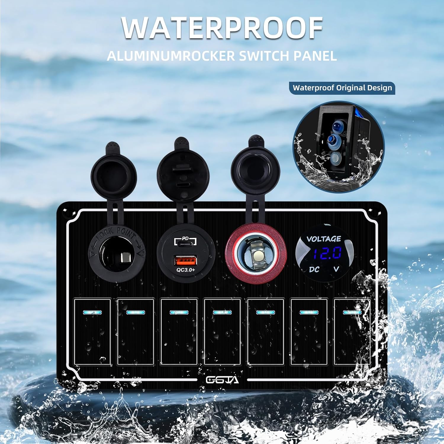 8 Gang Marine Switch Panel Waterproof, Boat Rocker Switch Panel with Dual USB Charger (PD,QC3.0) & Voltage Meter, Toggle Switch Panel for Automotive Modification, Off-Road Vehicles, Trucks, Boats