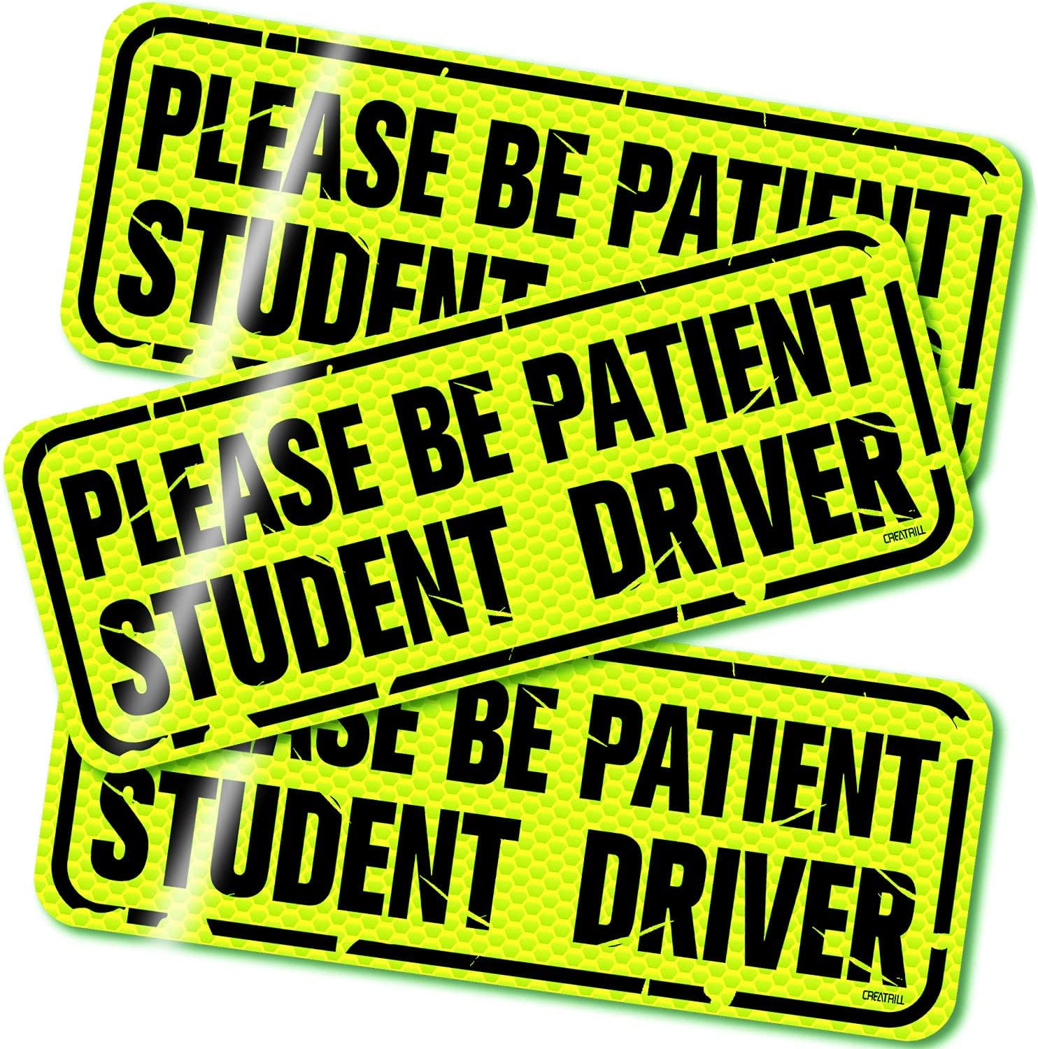 CREATRILL Tattered Student Driver Magnet Car Sign Set of 3 Reflective Distressed Vehicle Bumper Magnet Strong Magnetic Safety Sticker for Learning New Drivers