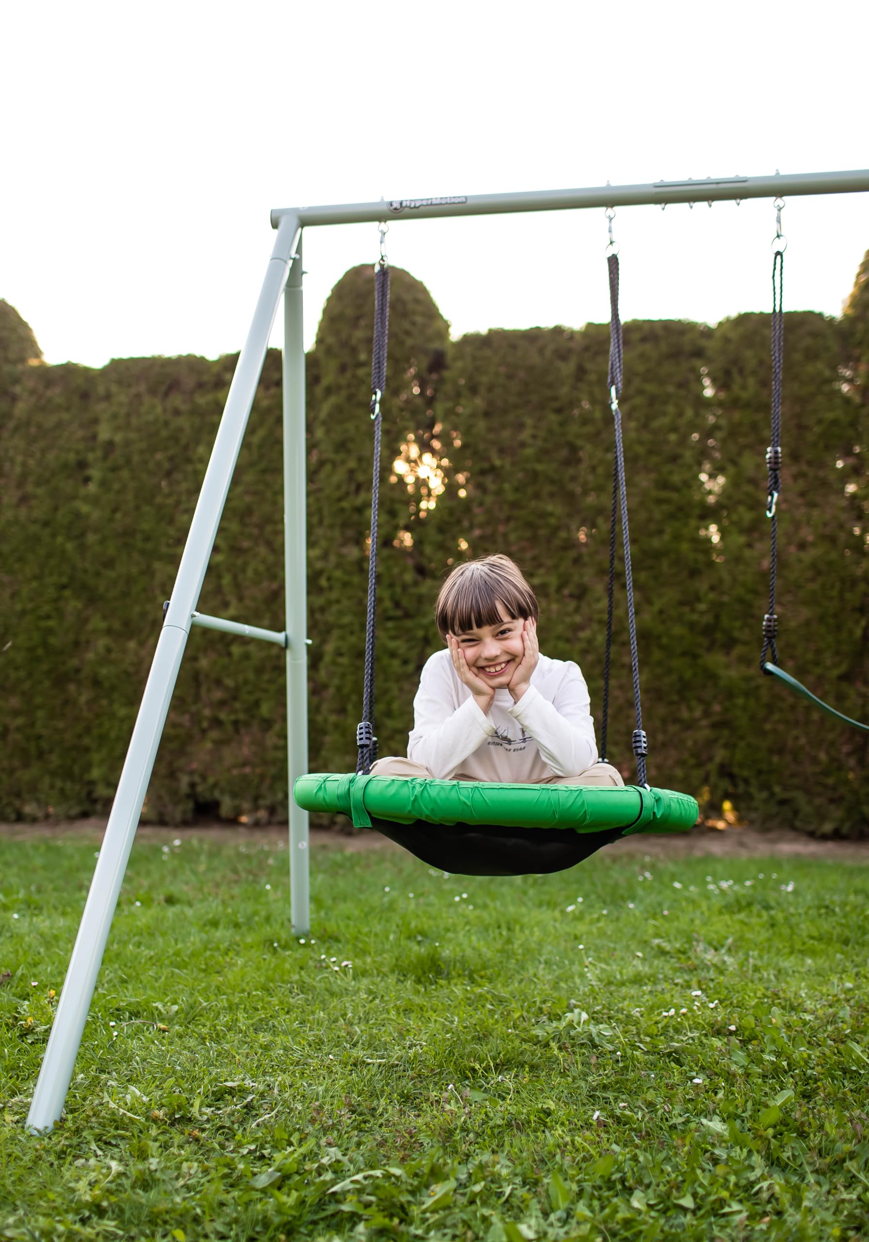 HyperMotion Columpio Infantil Doble para Jardín Exterior - Asiento y Nido de Cigüeña Ajustable con Estructura en A - para 2-3 Niños, Carga 200kg, Resistente UV