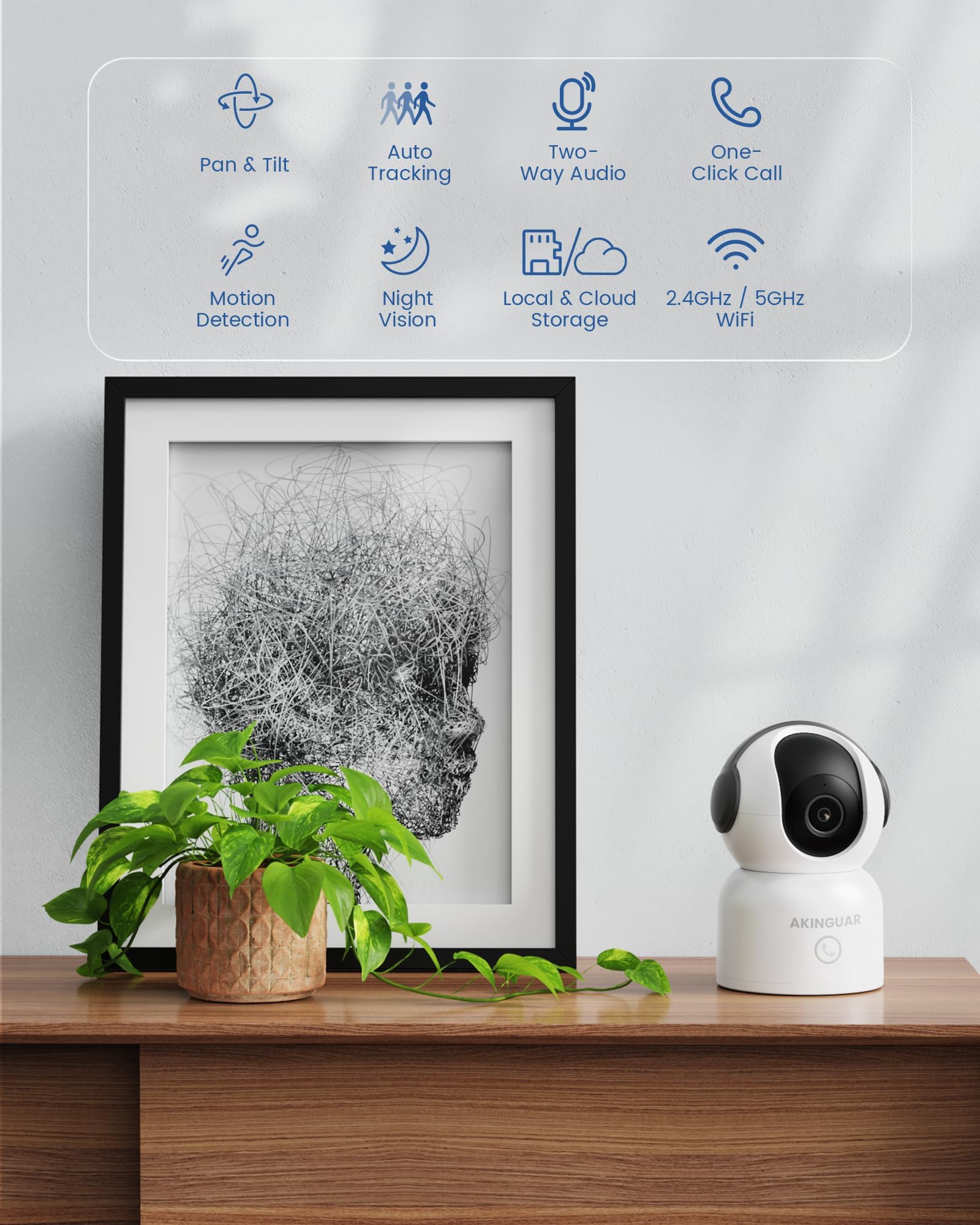 Raambewakingscamera 2K Indoor Camera AKINGUAR 2K/3MP WLAN Überwachungskamera Innen, 2,4/5GHz WiFi IP Ip Camera Hd AKINGUAR Raamcamera