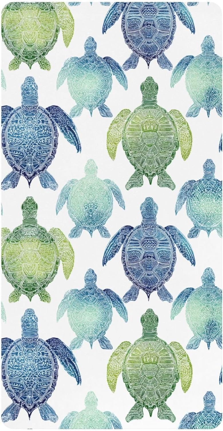 Cute Sea Turtle Crib Sheets Soft Breathable Fitted Cotton Baby Crib Sheets Mattress Cover for Girl Boy, 52" x 28" x 9"