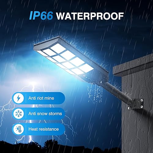 Miniatura 8 de Luz solar de calle de 5000 W, luces solares de gran angular para exteriores IP66, 6500 K del atardecer al amanecer, luz de inundación de seguridad