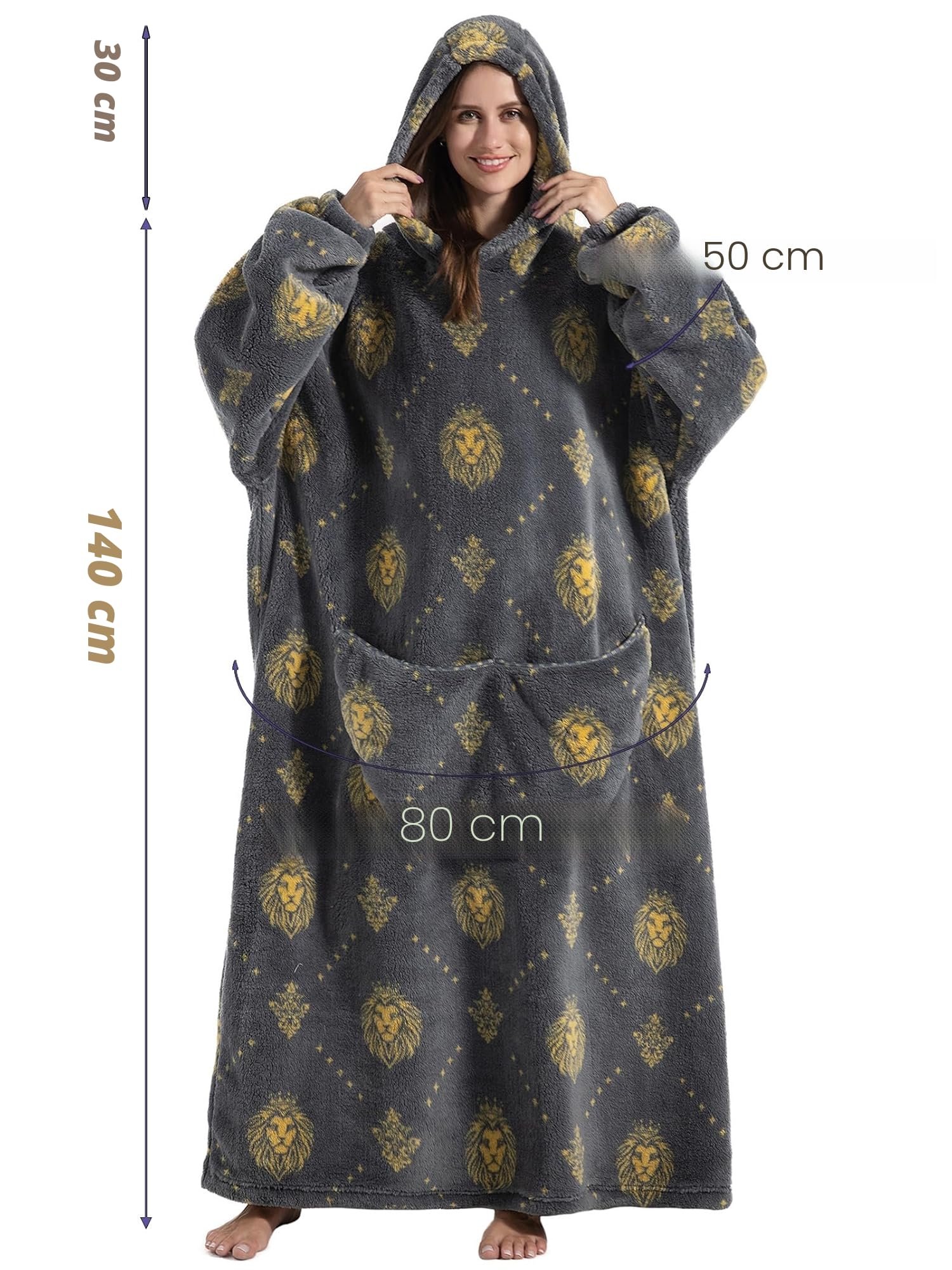 JOREAY Sweat à Capuche Femme, Pull Plaid Oversize en Polaire Couverture à Capuche, Douce et Chaude Plaid avec Manche avec Capuche Homme, Cadeau