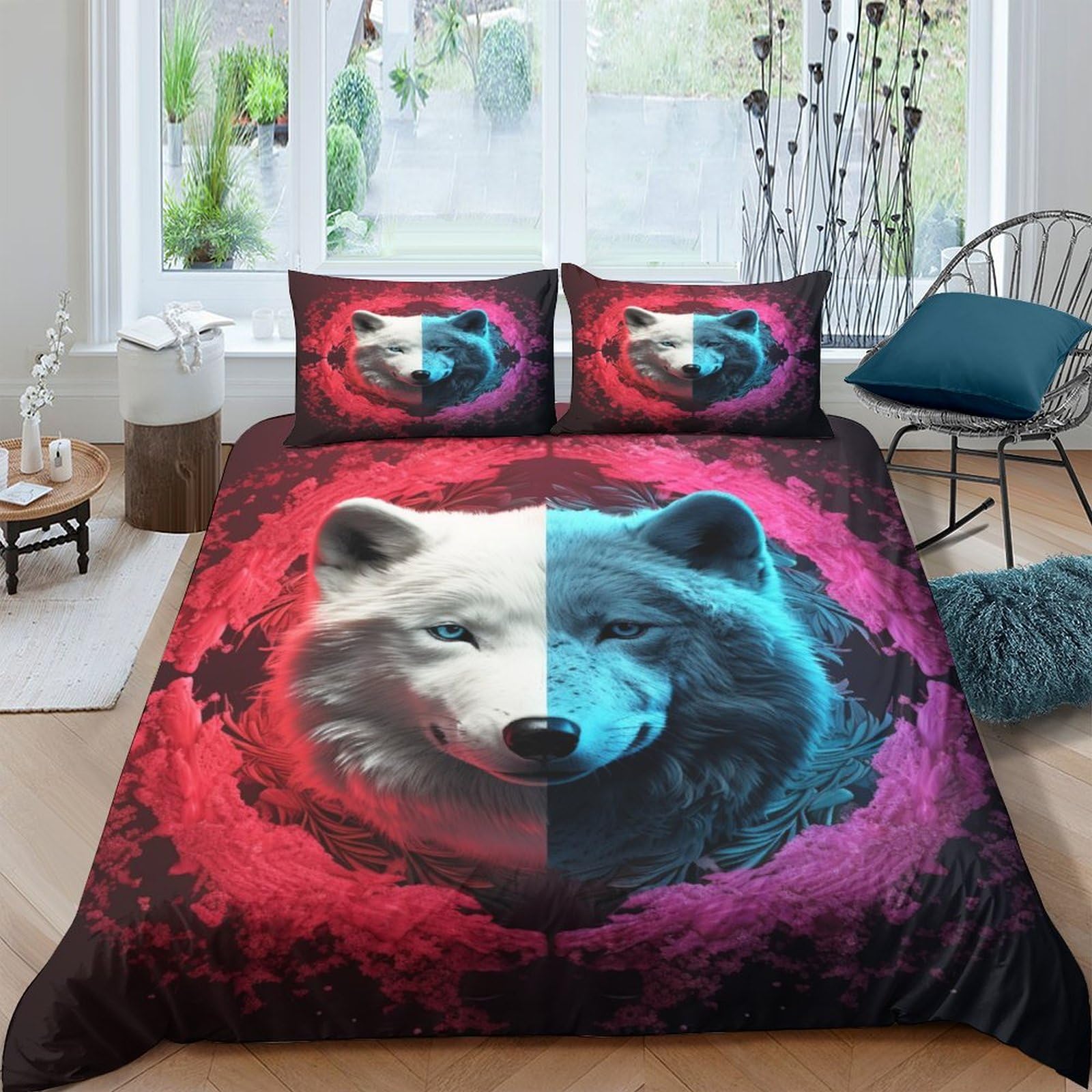 Juego de funda de edredón de lobo con acabado premium en microfibra 3D tamaño King
