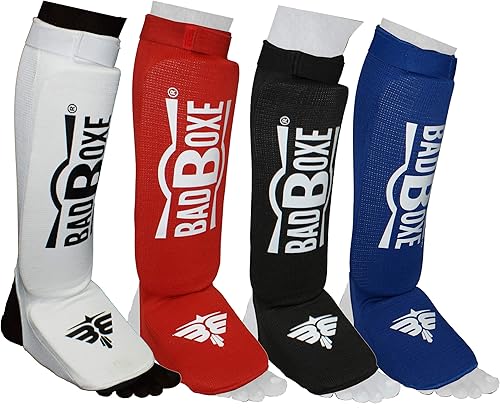 Miniatura 7 de Twister Muay Thai Boxing Kickboxing Karate Taekwondo MMA Espinilleras de tela de algodón elástico y empeine. Espinilleras en pasos