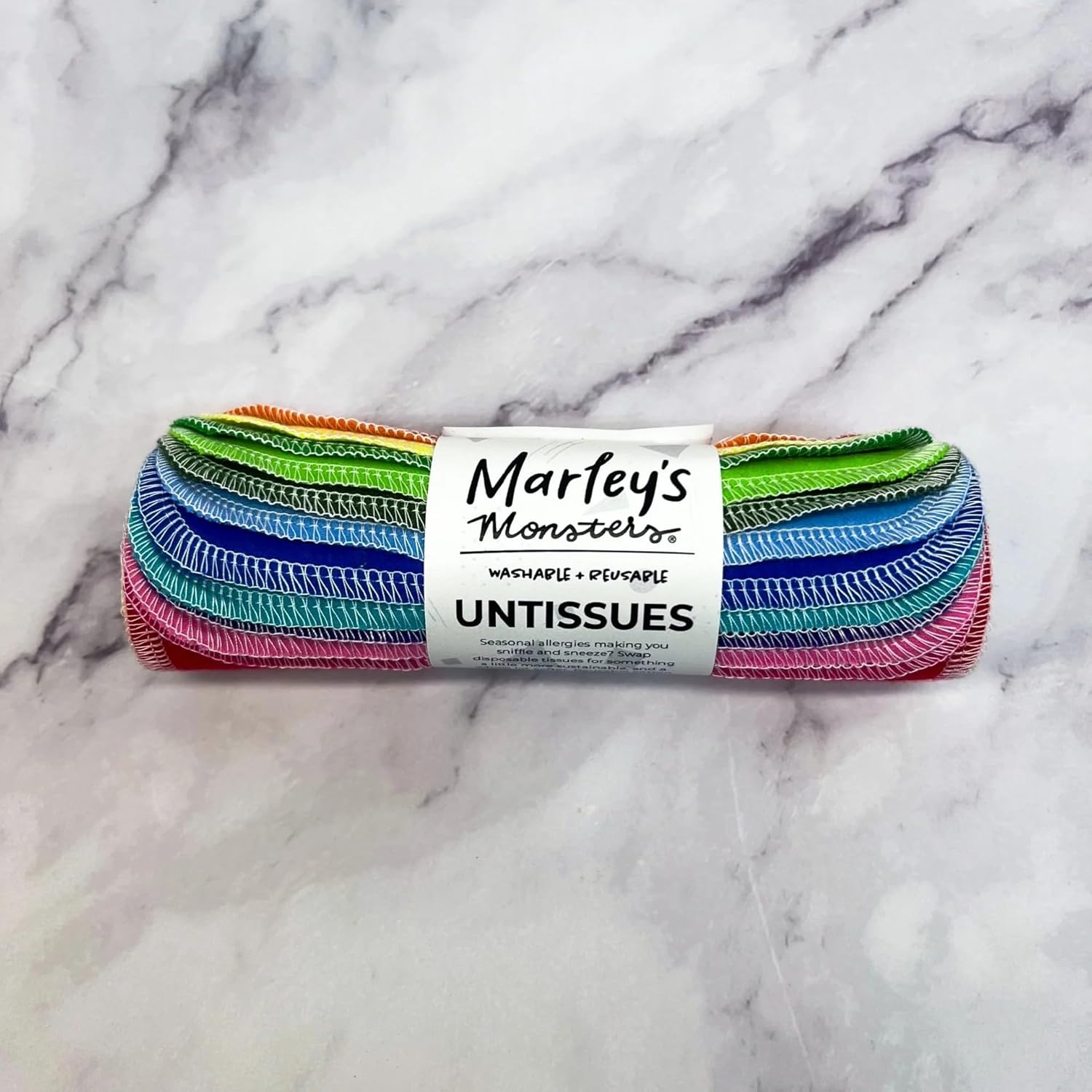 Marley's Monsters UNtissues – 12 Pack Reusable Cotton Facial Tissues – Soft Flannel Handkerchiefs for Sensitive Skin – 7" x 8" Eco-Friendly Washable Wipes – Handmade in USA (Rainbow)