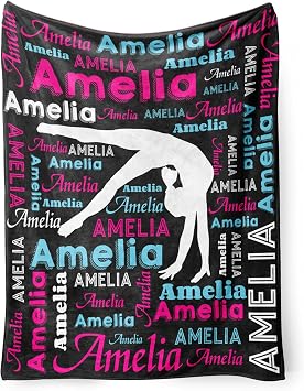 Personalized Gymnastics Blanket with Name, Gymnast Gifts for Girls Teens Women Birthday Gifts for Gymnast Flannel Warm Lightweight Throw Blankets 30"x40", Style3