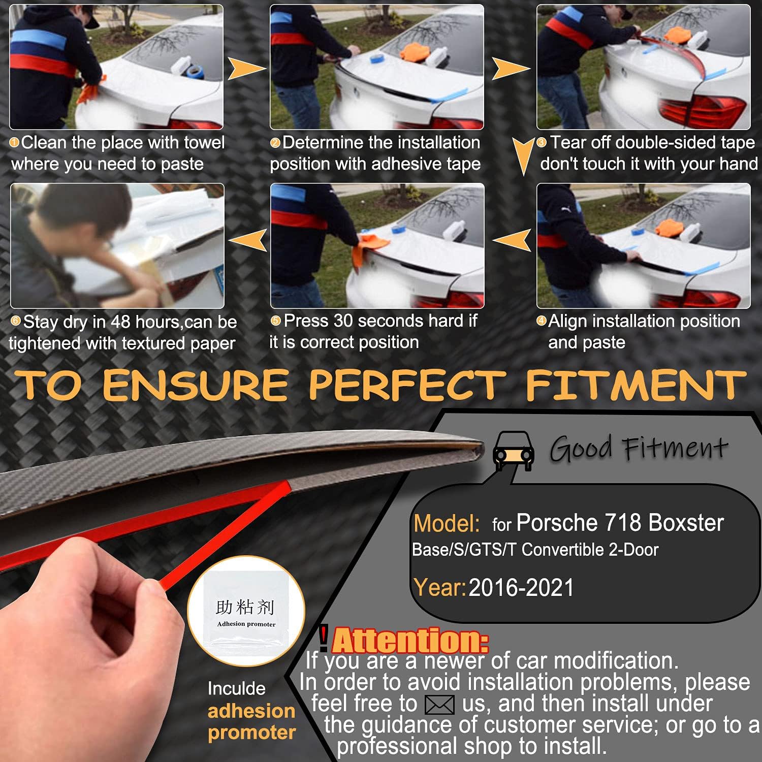 Dry Carbon Fiber Rear Trunk Spoiler Fits for Porsche 718 Boxster GTS Convertible 2-Door 2016-2021 Auto Car Rear Boot Lid Highkick Spoiler Wing Lip