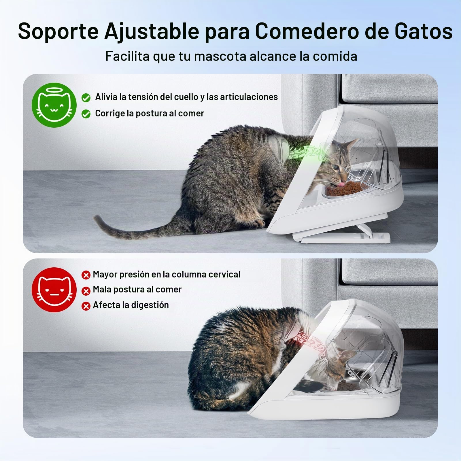 Soporte Ajustable para Microchip Comedero para Mascotas, Soporte elevado para comedero de gatos, 0, 15, 20 Ajuste de grado, Más fácil para los gatos alcanzar la comida