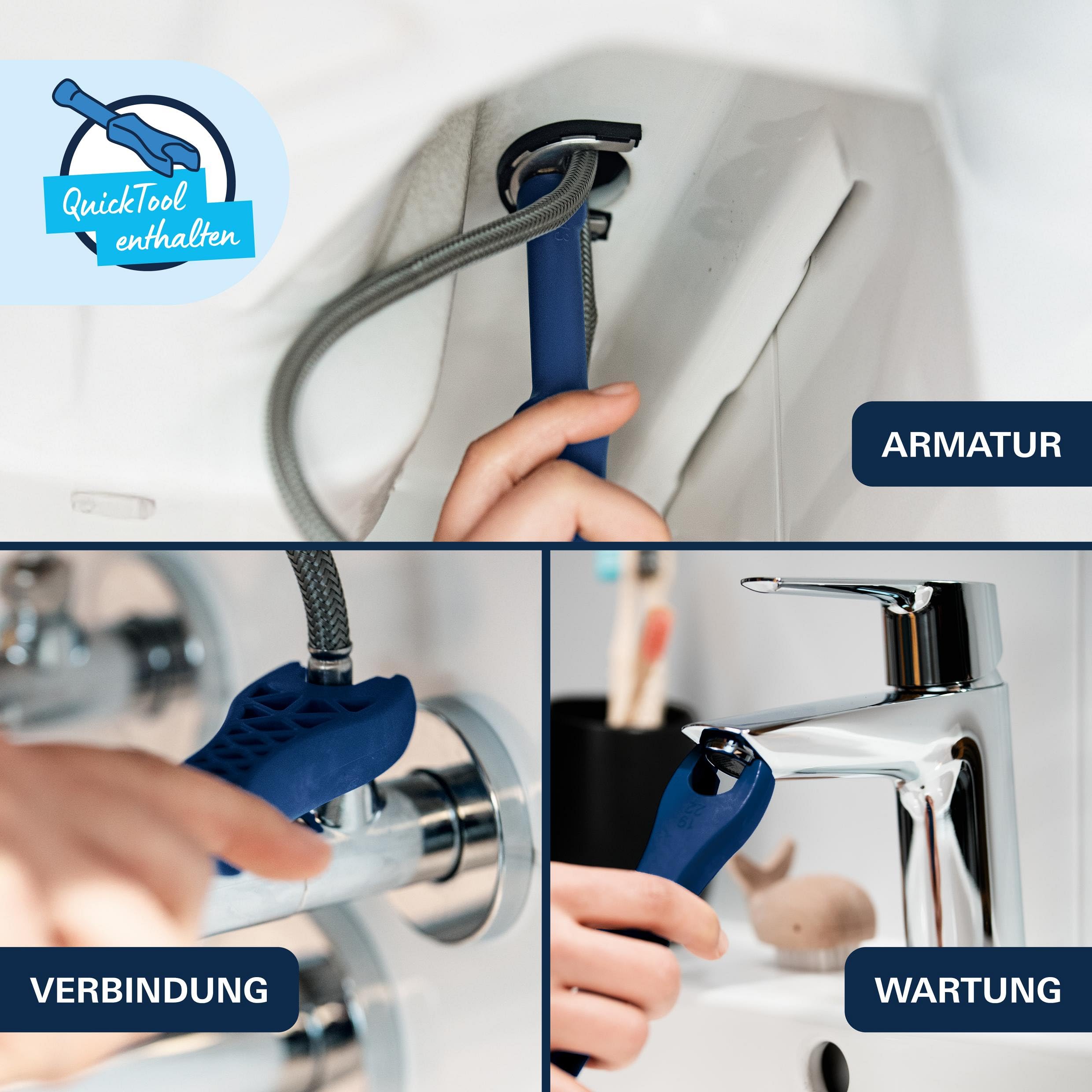 GROHE StartEdge, Bidetarmatur, wassersparend (WC Dusche für die Toilette im Bad, Kugelgelenk-Mousseur, mit Zugstangen-Ablauf, 13cm hoch, inkl 3in1 Tool, einfache Installation), mattschwarz, 233452431