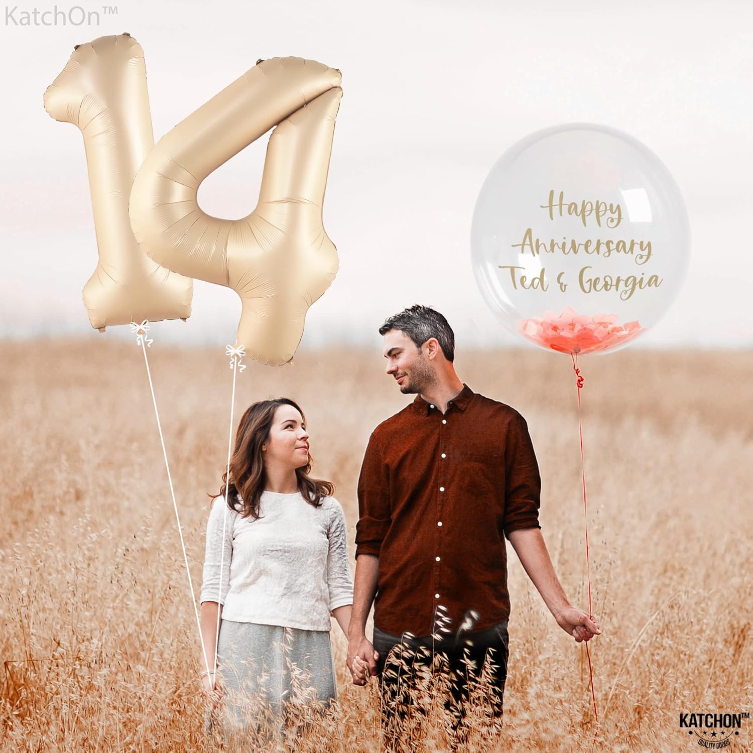 Katchon, Huge Caramel 14 Balloon Numbers - 40 Inch | Retro Apricot Number 14 Balloons for Birthdays | Happy 14th Birthday Decorations | Nude 14 Year Old Balloon, Sweet 14 Birthday Balloon Decorations