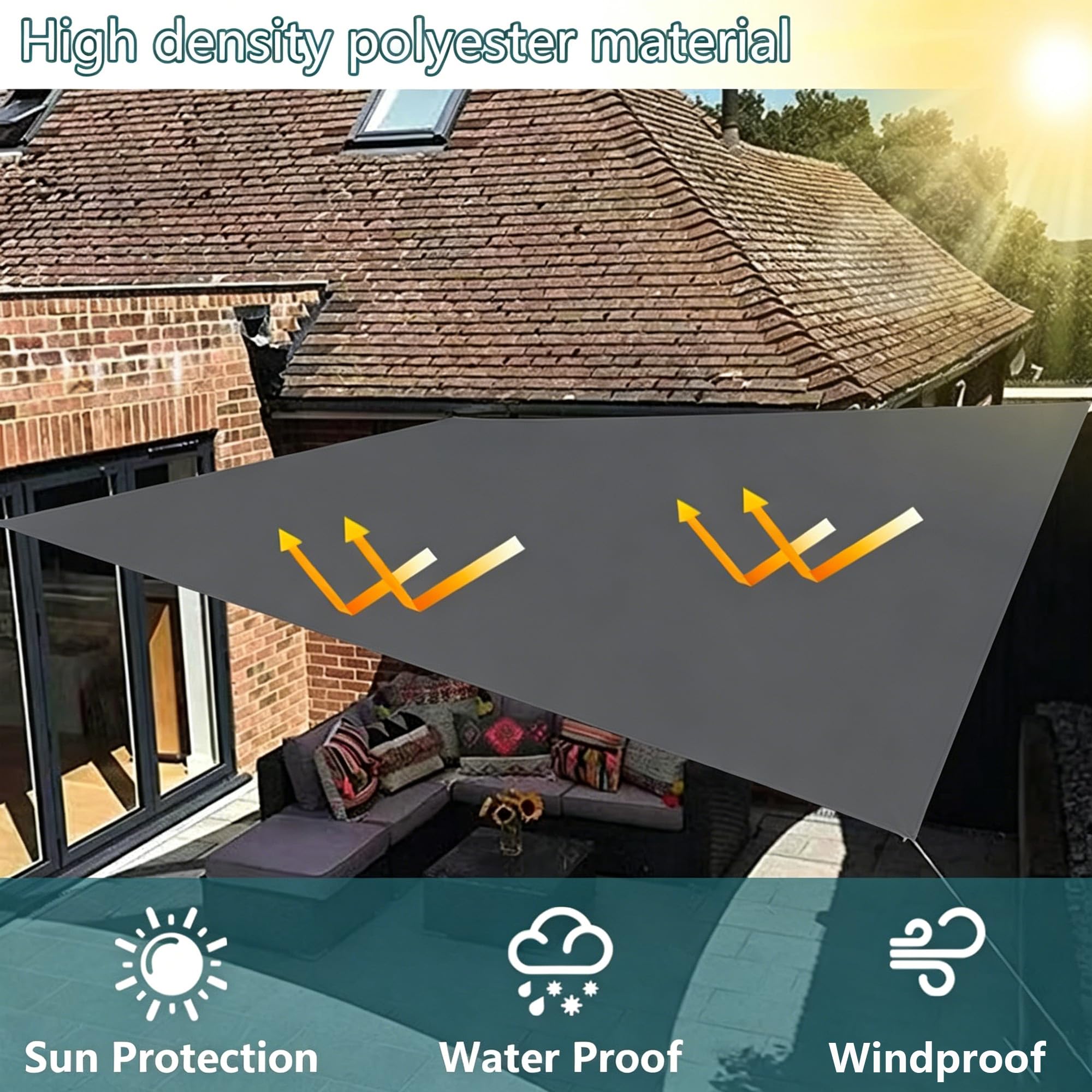 Impermeable Toldo Vela de Sombra 3.5x4.5M Toldo Vela Rectangular, Velas de Sombra Impermeable Oxford, Protección Rayos UV Toldos para Exterior Patio Jardín Terrazas - Gris Oscuro