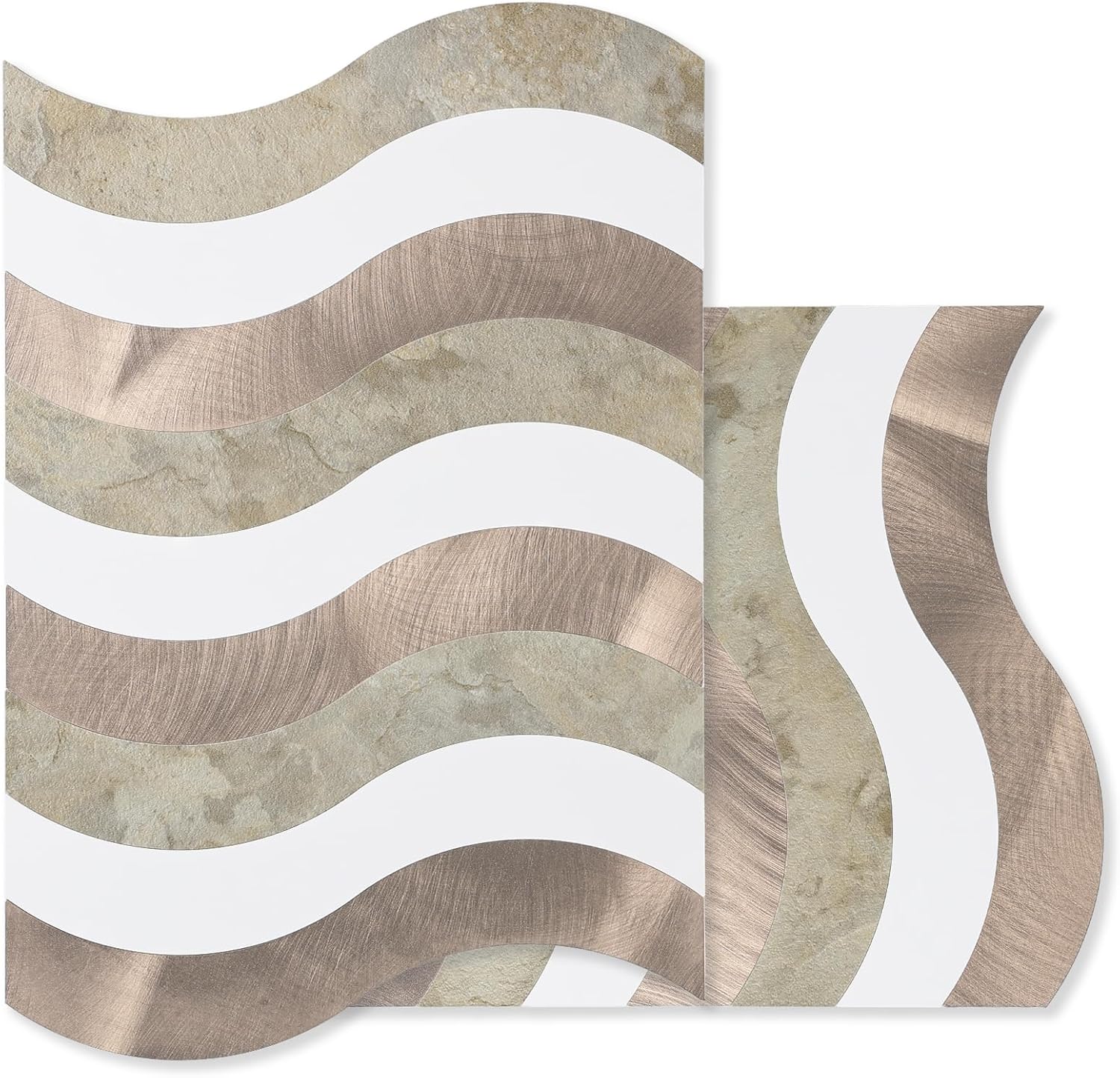 10-Sheets Peel and Stick Backsplash Tiles, Seamless Stick on Tiles for Kitchen Wall and Bathroom,Beige Marble & Pure White PVC Mixed Metal Gold Self Adhesive Wall Tiles
