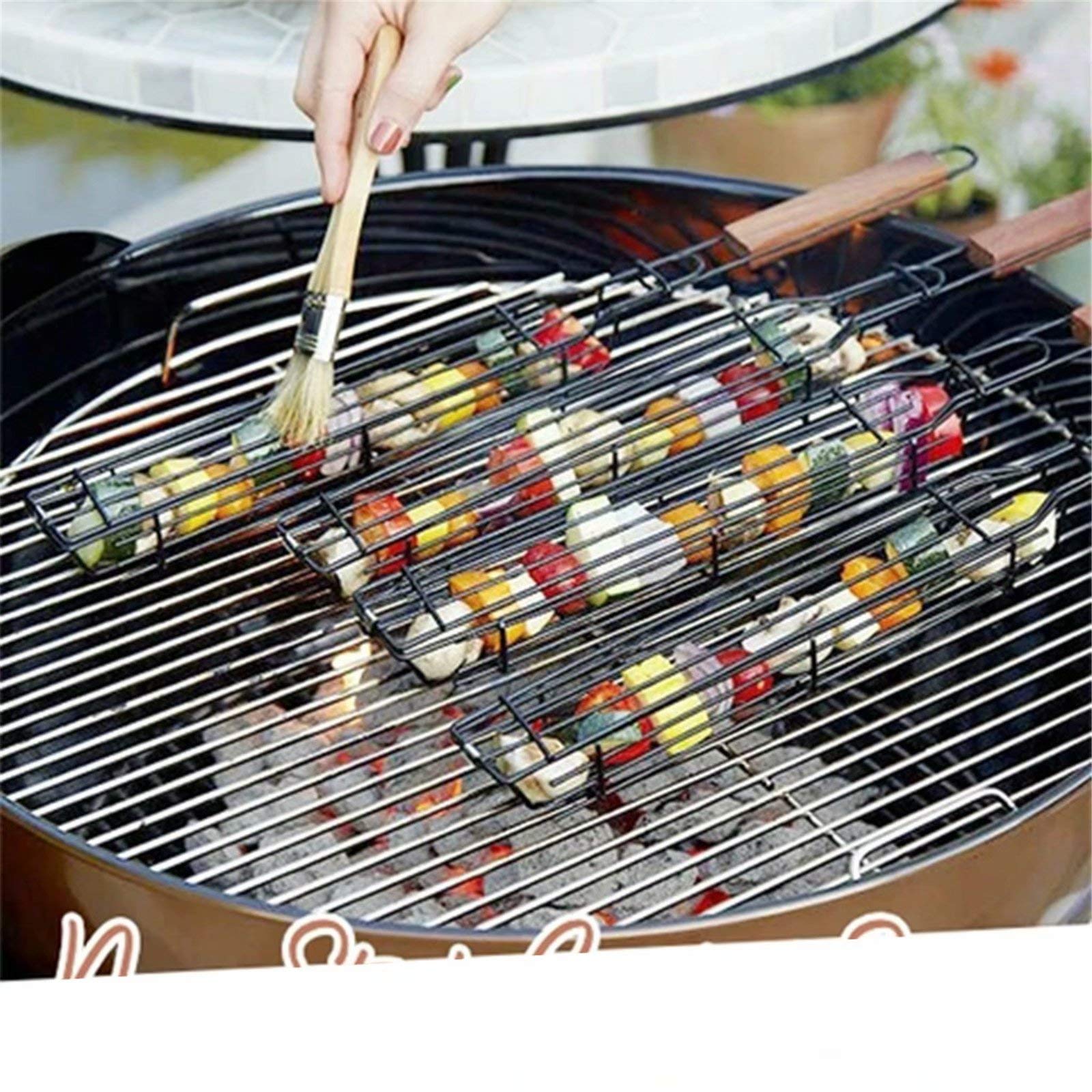 Kabob zestaw 4 koszy do grillowania na zewnątrz, akcesoria do grilla, do warzyw, krewetek, mięsa i hot dogów