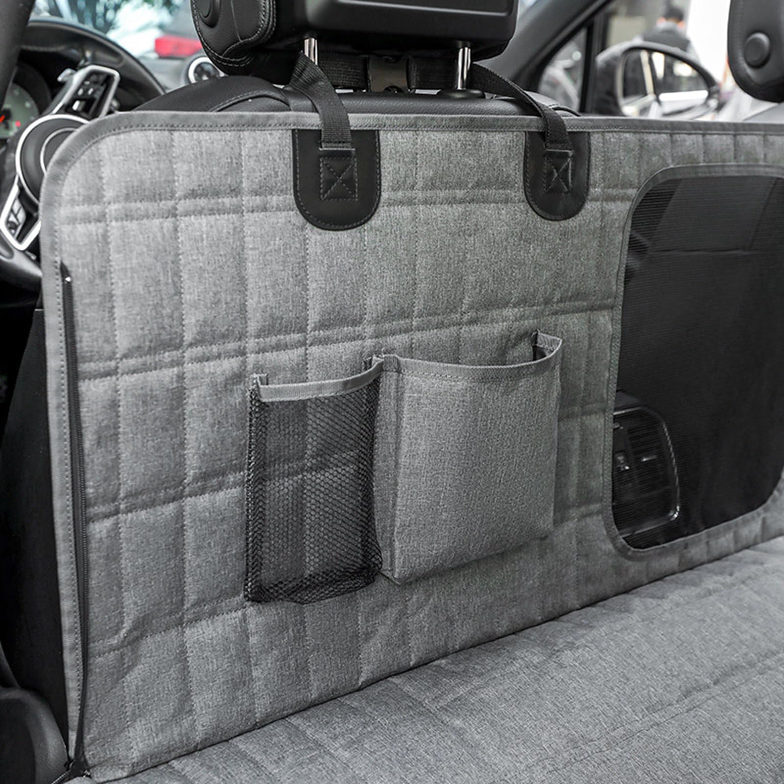 Acouto Forniture da Viaggio per Cani Sedile Posteriore, Amaca per Cani Resistente all'acqua con Rete e Borsa Portaoggetti Protezione Universale per Sedile Posteriore per Auto per Gatti Coprisedile