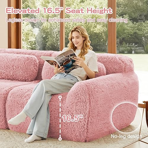 Miniatura 4 de Sofás de nube sin hueso de 114.7 pulgadas, tela de felpa suave y esponjosa, sofá modular en forma de U con 2 otomanas, sofás rosas de 3 plazas,