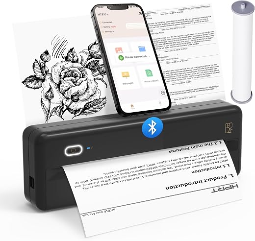 Uncover Your True Potentialy HPRT MT810 Portable Printers Wireless for Travel, Bluetooth Printer Compatible with Android iOS Phones & Laptops Support 8″ & 4″ Thermal Roll Paper Suitable for Home Vehincles…