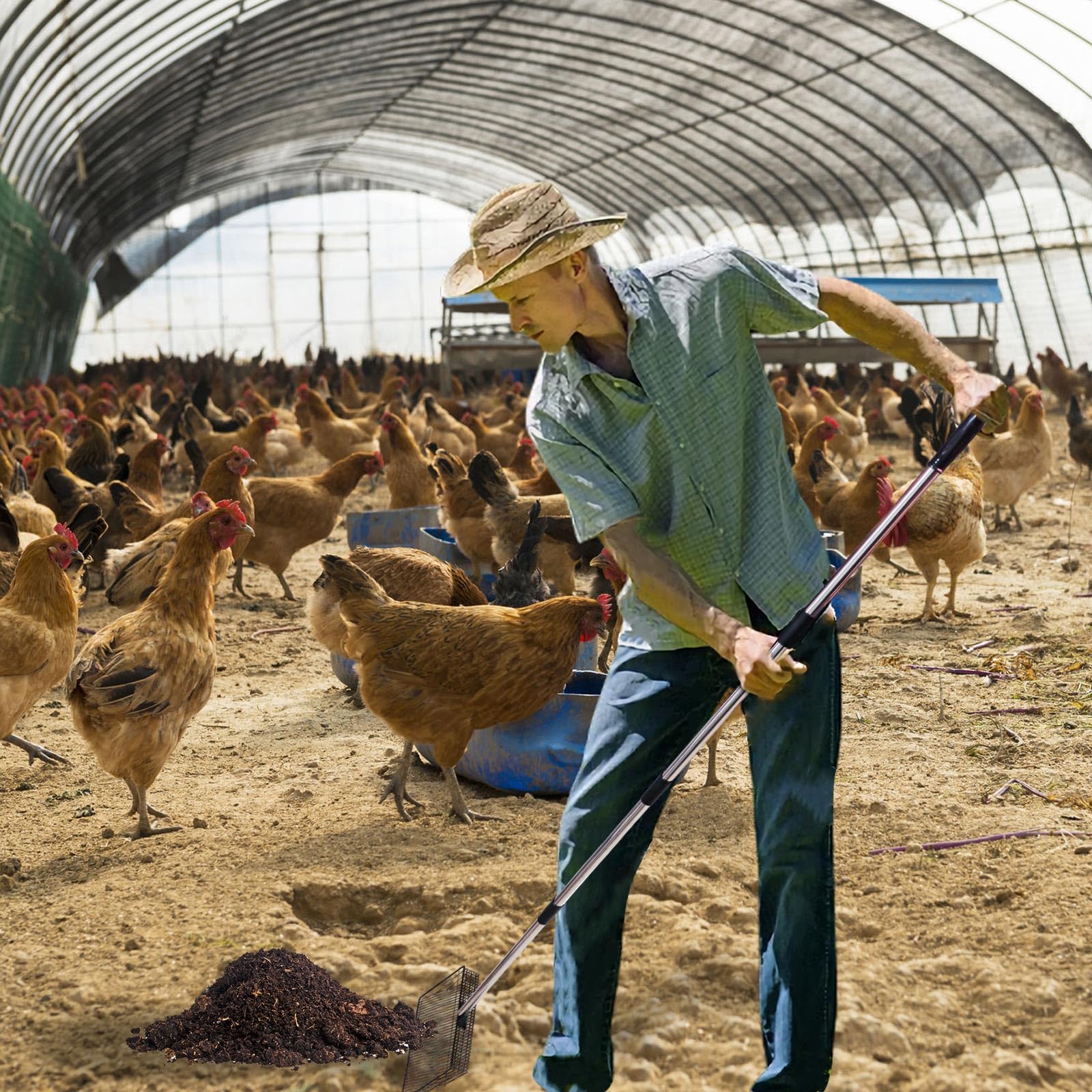 Dnoifne Accessori per Pollaio, Paletta Raccogli Escrementi in Metallo con Manico Lungo, Attrezzo per Pulizia del Pollaio, Paletta per Feci di Galline e Piccoli Animali