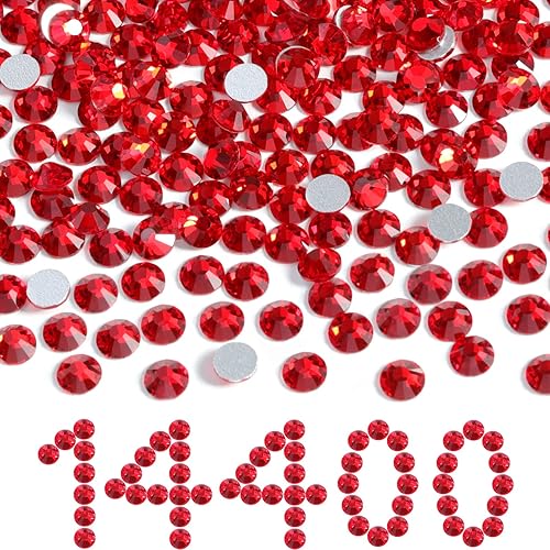 Beadsland Diamantes de imitación con parte trasera plana a granel, 14400 piezas de diamantes de imitación rojos para manualidades, ropa, decoración
