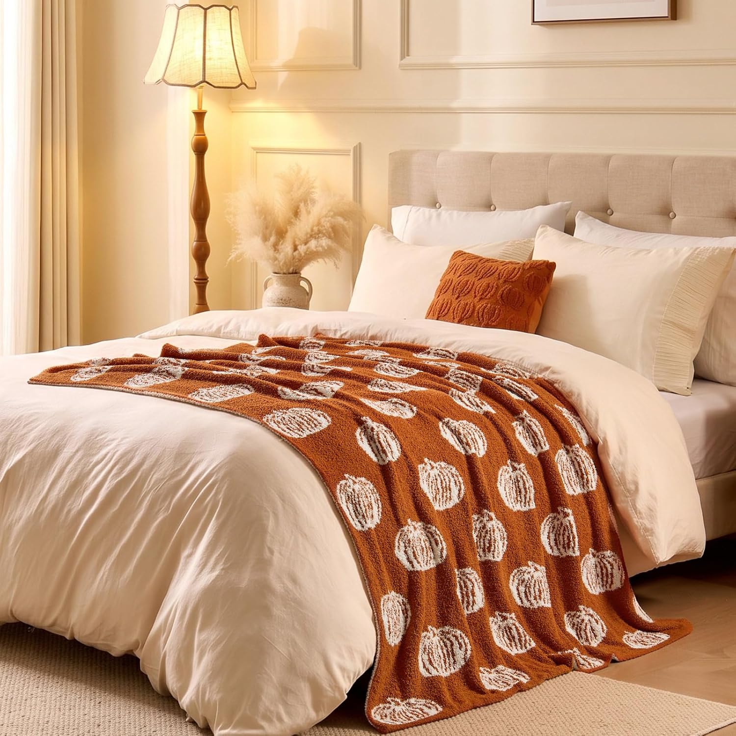 BEDELITE Pumpkin Fall Throw Blanket for Decor & Gift, Burnt Orange, 50"x60"