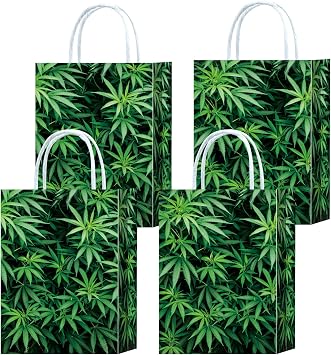 Brattol 16 Pieces Weed Leaves Goodie Bags for Pot Weed Leaf Birthday Party Supplies,Weed Gift Snacks Treat Candy Party Favors Bags with Handles for 420 party favors decorations