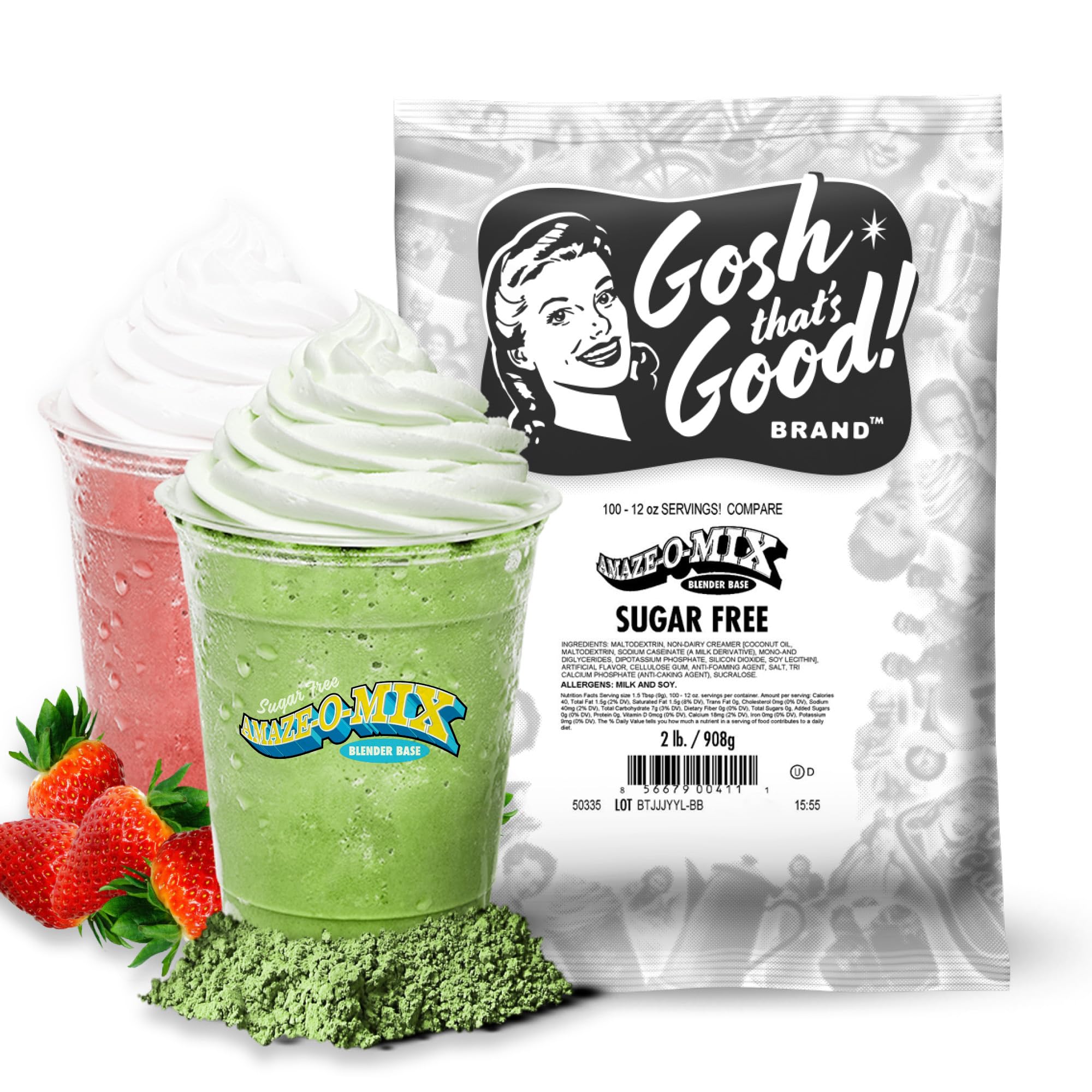 Gosh That’s Good! Sugar-Free Amaze-O-Mix Blender Base 2 lb – Vanilla Flavored, Low-Calorie, Low-Carb, Lactose-Free Smoothie & Frappe Powder for Coffee Shops, Iced Blends & Custom Drink Recipes