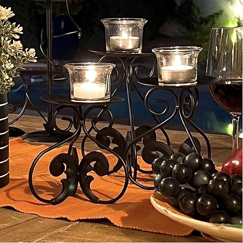Vista 26 de Lily's Home Candelabro moderno decorativo para candelabros, centro de mesa, acero negro. Decora en bodas, patio al aire libre, cocina, comedor.