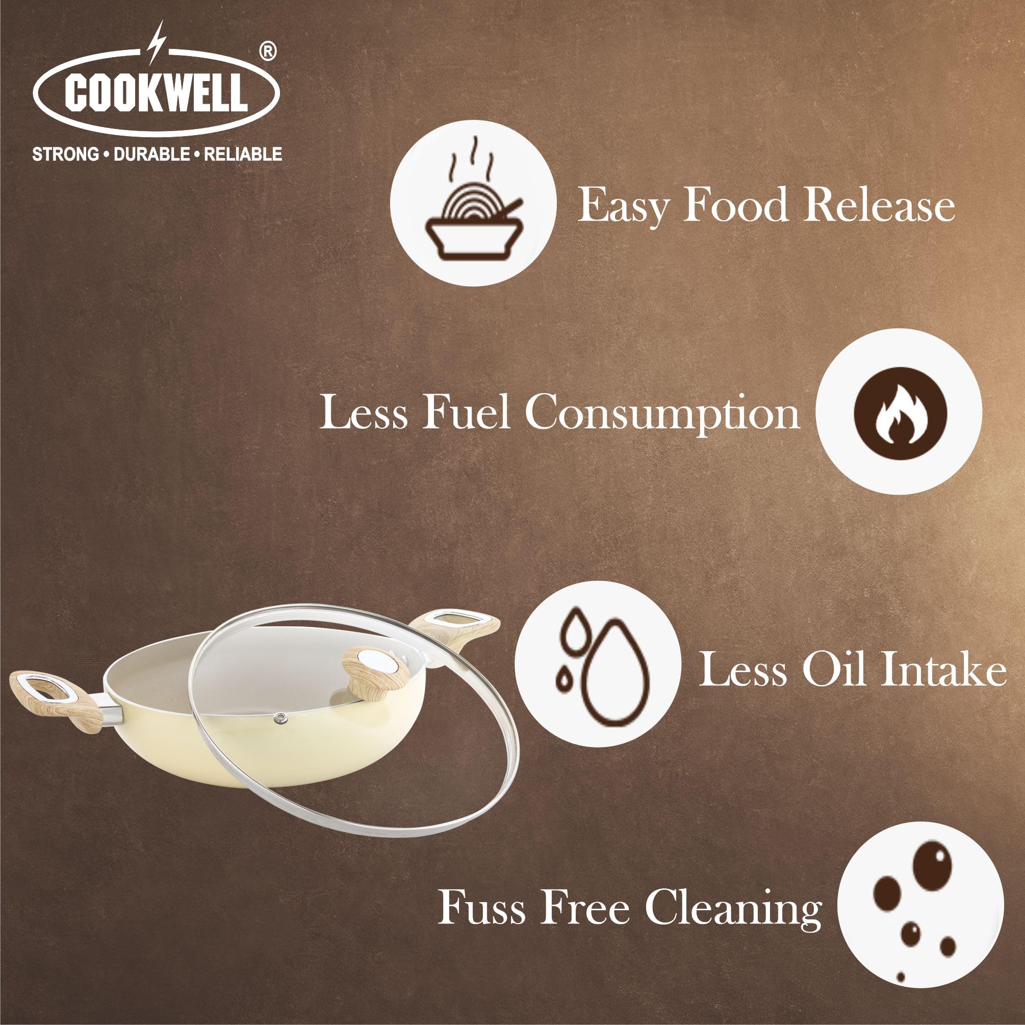 COOKWELL Non Stick Kadai 2.5L Stir-Fry Pan (German Microcrystal Technology) (Granite)