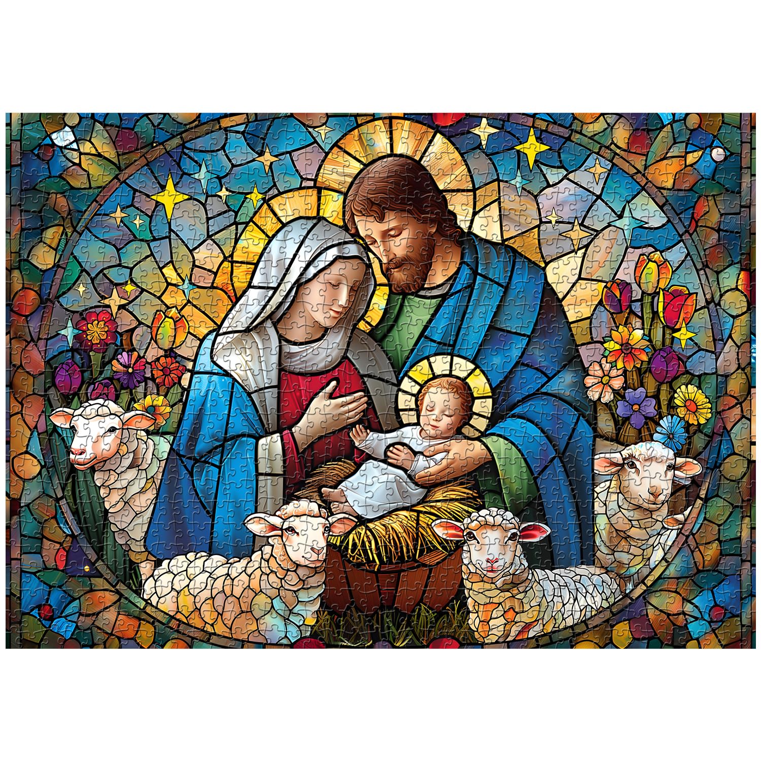PICKFORU Jesus Stained Glass Puzzles for Adults 1000 Pieces and up, Colorful Christmas Nativity Jigsaw Puzzle, Difficult Mosaic Jigsaw Puzzles as Home Decor - Image 2