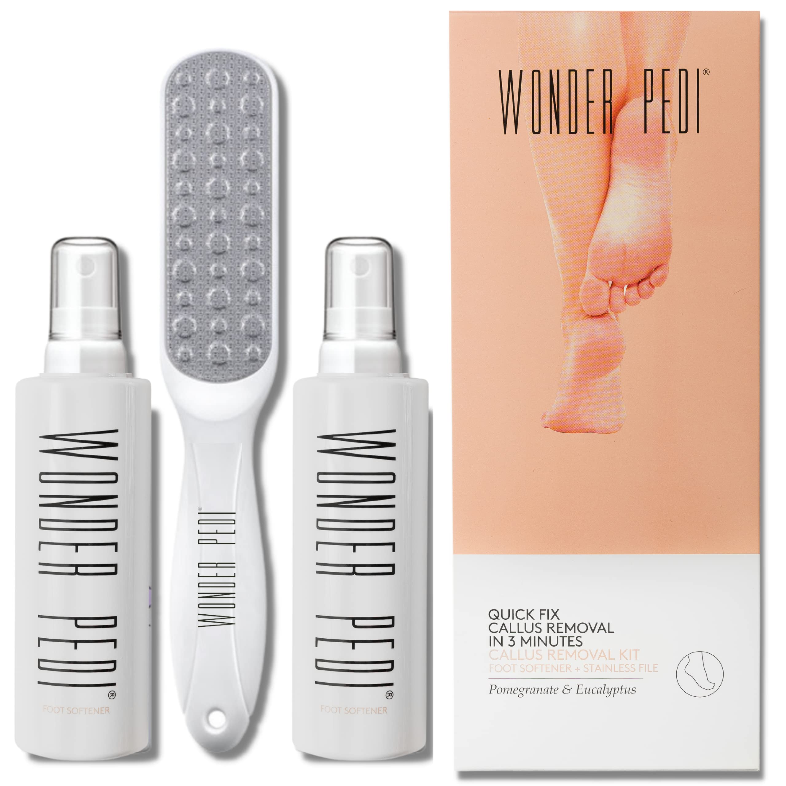 Wonder Pedi Feet Callus Remover - Instant Exfoliating Peel Foot Spray - Cracked Heels Softener – Metal Foot File Scrubber Dead Skin Remover Professional Spa Pedicure.