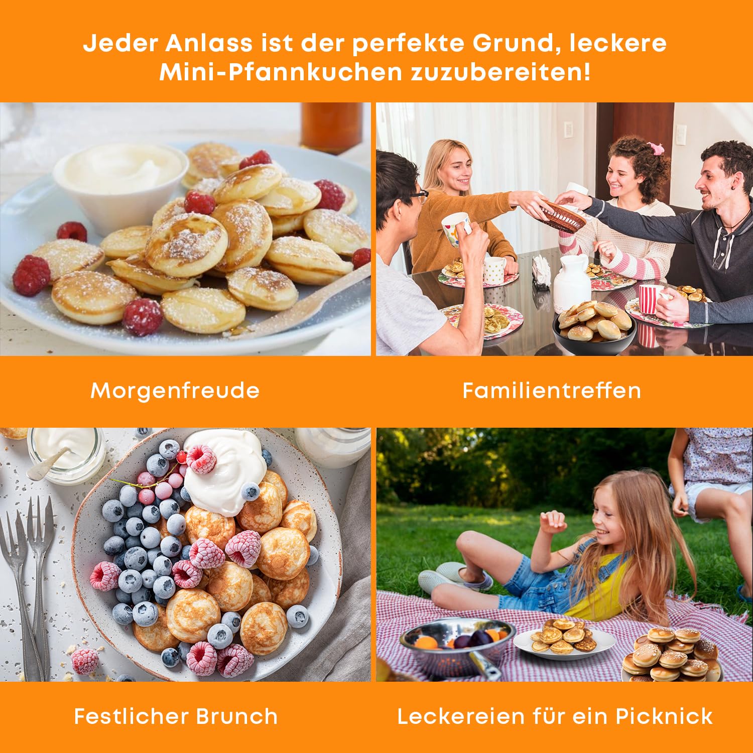 Poffertjes Pfanne 24 cm – Gusseisen Donut Maker & Pancake Pfanne – Backform für 19 Mini-Pfannkuchen – Induktion & alle Herdarten – Crepe Pfanne mit Zubehör & Rezept-E-Book