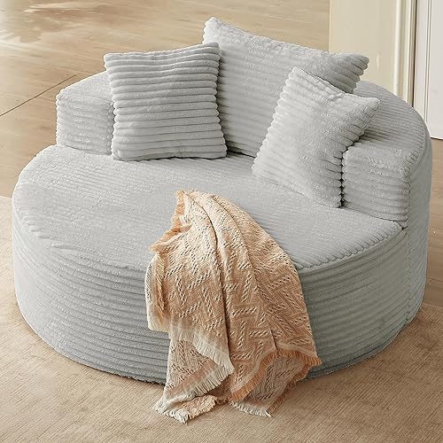 Miniatura 8 de Silla redonda de gran tamaño de 55 pulgadas, tumbona para interiores, sin hueso, con pana de felpa, no requiere montaje, sofá cama moderno y