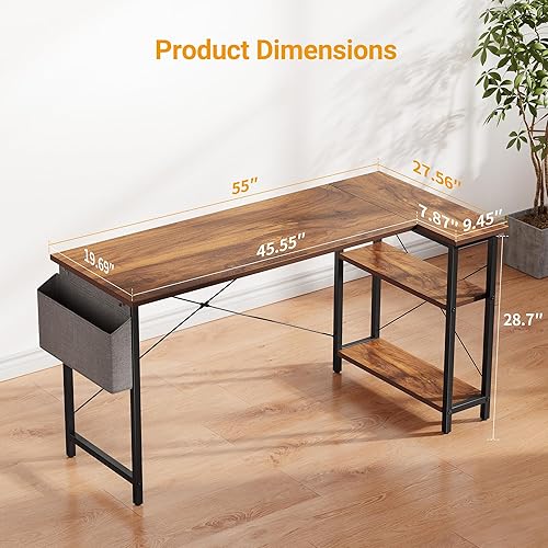 Miniatura 3 de CubiCubi Escritorio en Forma de L, escritorio para computadora de 55 pulgadas con estantes de almacenamiento reversibles, escritorio de esquina para
