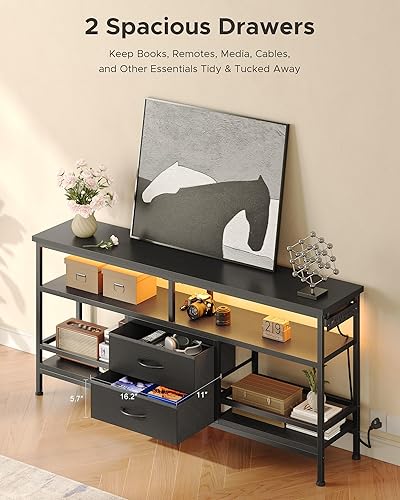 Vista 7 de Soporte de TV de 55 pulgadas, centro de entretenimiento para televisores de 43 a 65 pulgadas con luces LED y estación de carga extraíble, moderna