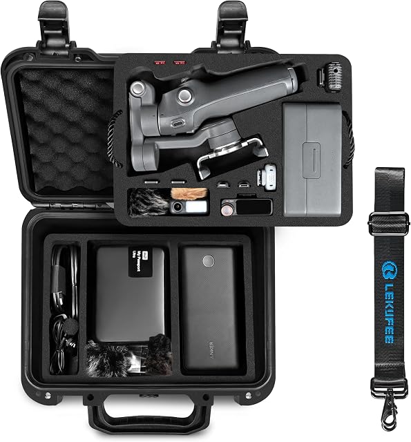 Lekufee Portable Waterproof Hard Case for DJI Osmo Mobile 8P, Gimbal Stabilizer, DJI Mic Mini 2, Mic 3/2, and More Accessories(Case Only)