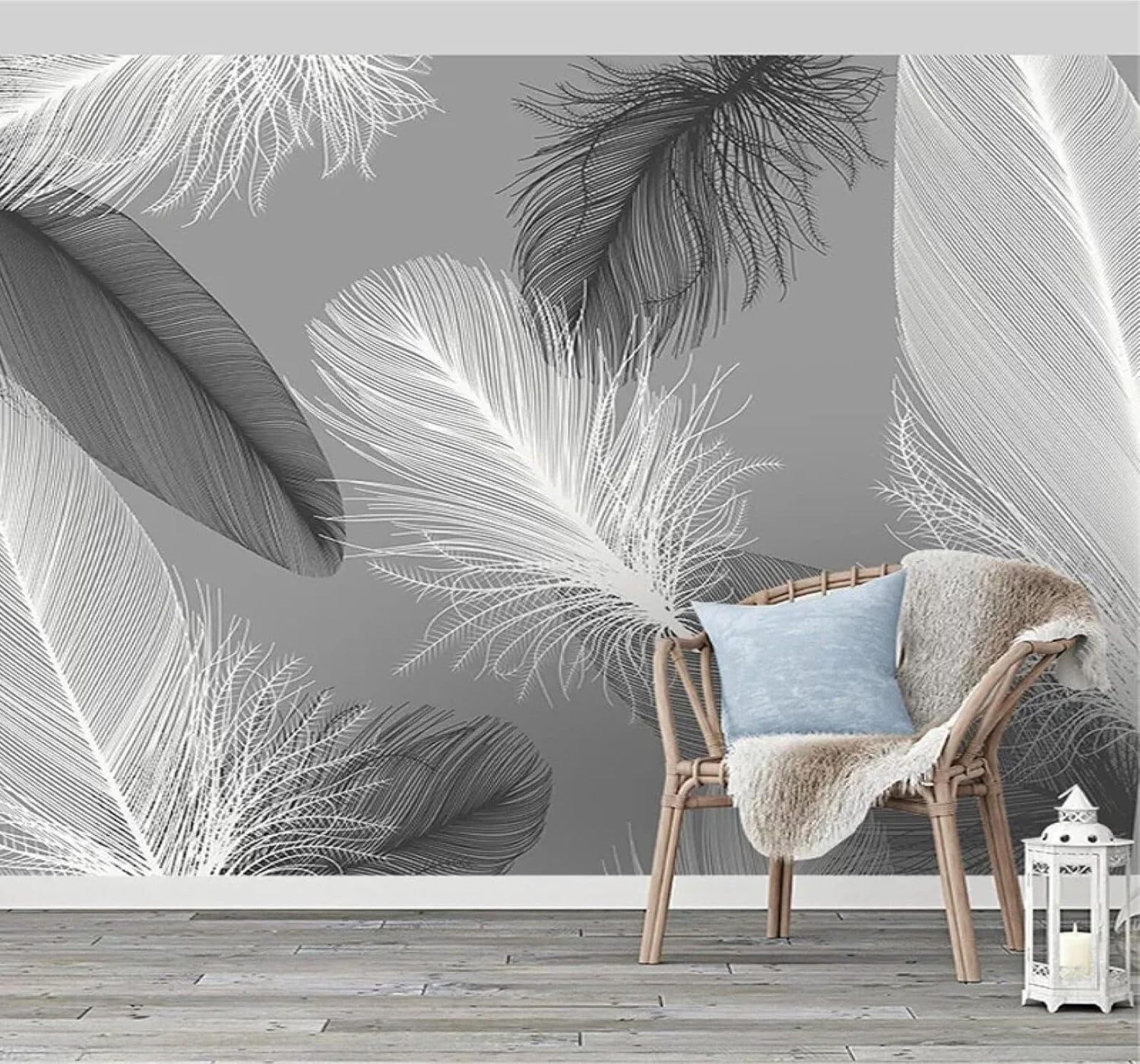 Xlming 150Cm×105Cm(B×H) Minimalist Hand Drawn Three Dimensional Black And White Feathers 3D Wallpaper Luxury Home Dining Decor Paste Sofa Living Room The Wall For Bedroom Mural-150Cm×105Cm