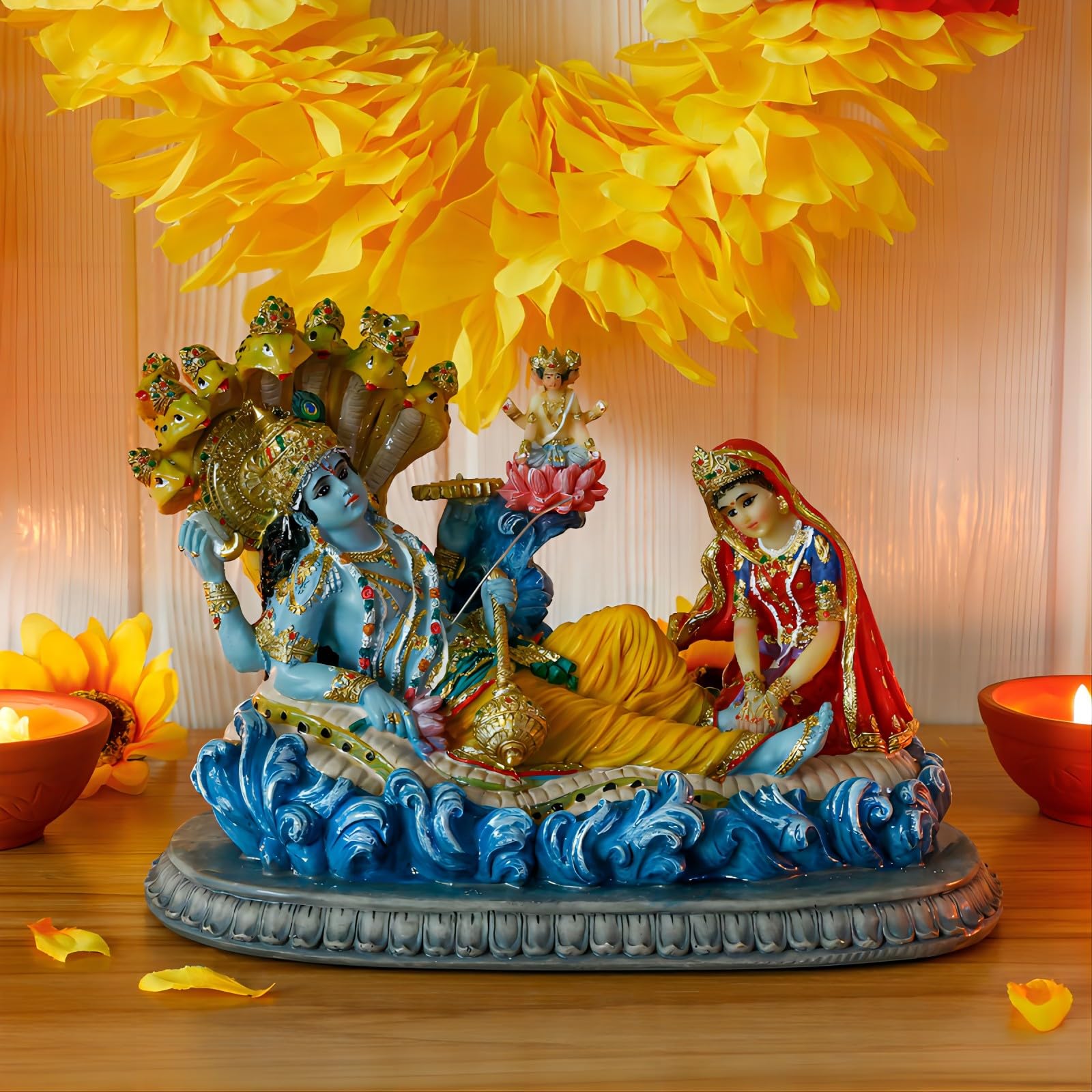 alikiki Statue du Dieu Hindou Vishnu – 21 cm de Long – Figurine de divinité hindoue Divine pour Le culte Spirituel pour la Maison, Le Bureau, Le Studio, l'hôtel, la décoration du Temple Mandir Autel