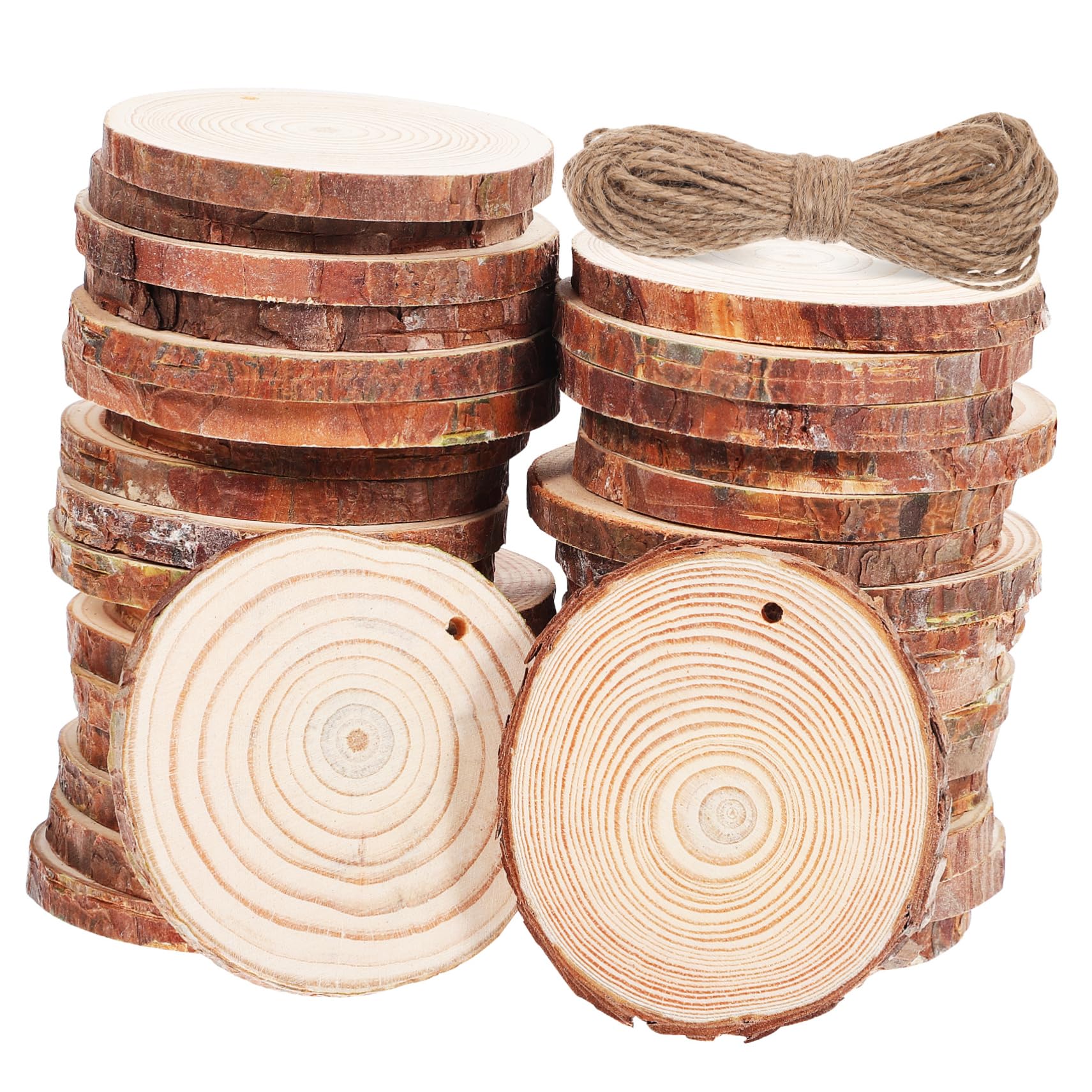 Angoily 50stücke Runde Holzscheiben Zum Basteln Unbearbeitete Holzkreise Holzscheiben Zum Bemalen Und Schnitzen Naturholzscheiben Für Diy-projekte Und Dekorationen Mit Juteschnur