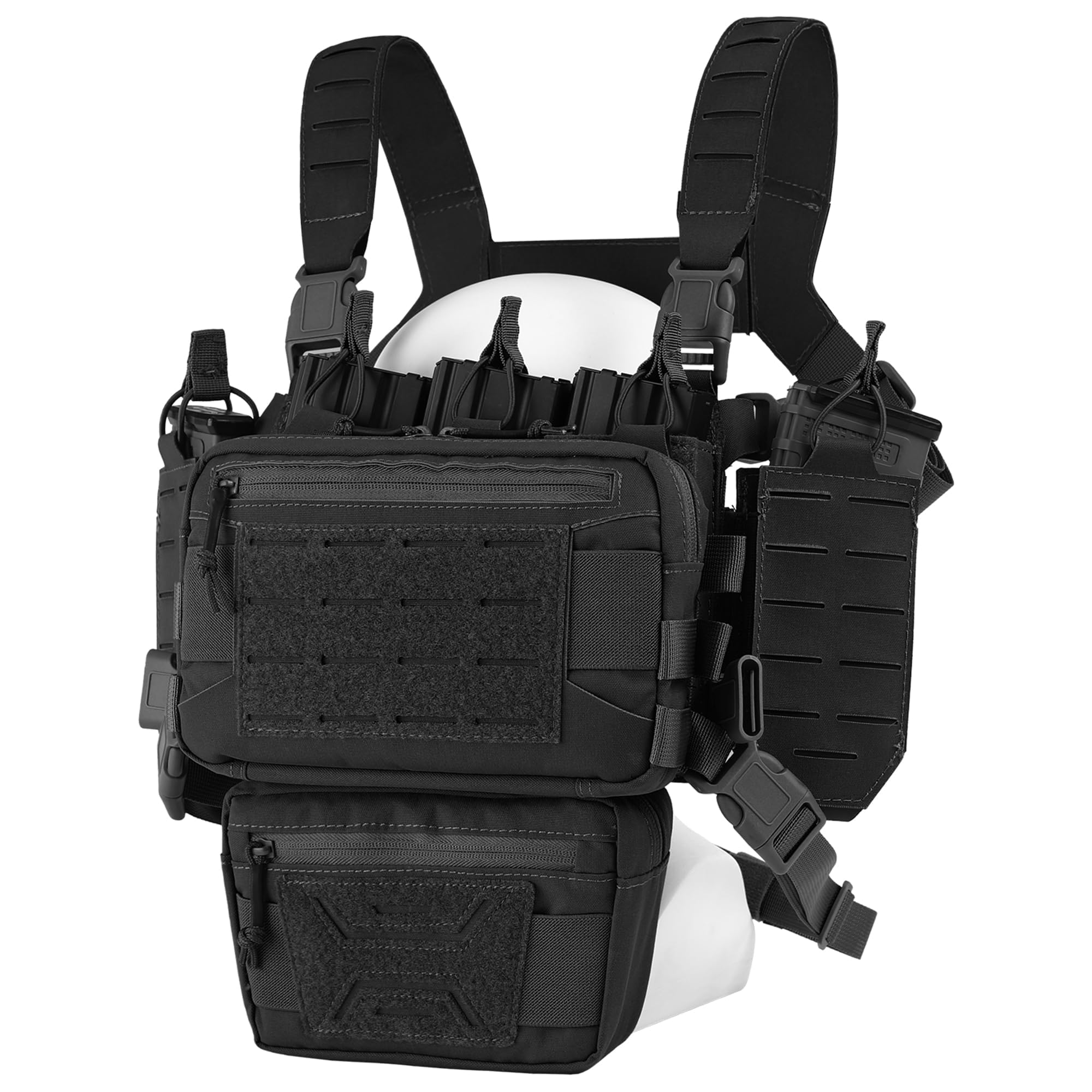 Votagoo Unisex Black Chest Rig-Tactical Chest Rig，Molle Modular Micro Fight Chest Rigs Adjustable&Detachable With 5.56/7.62 Magazine Pouch