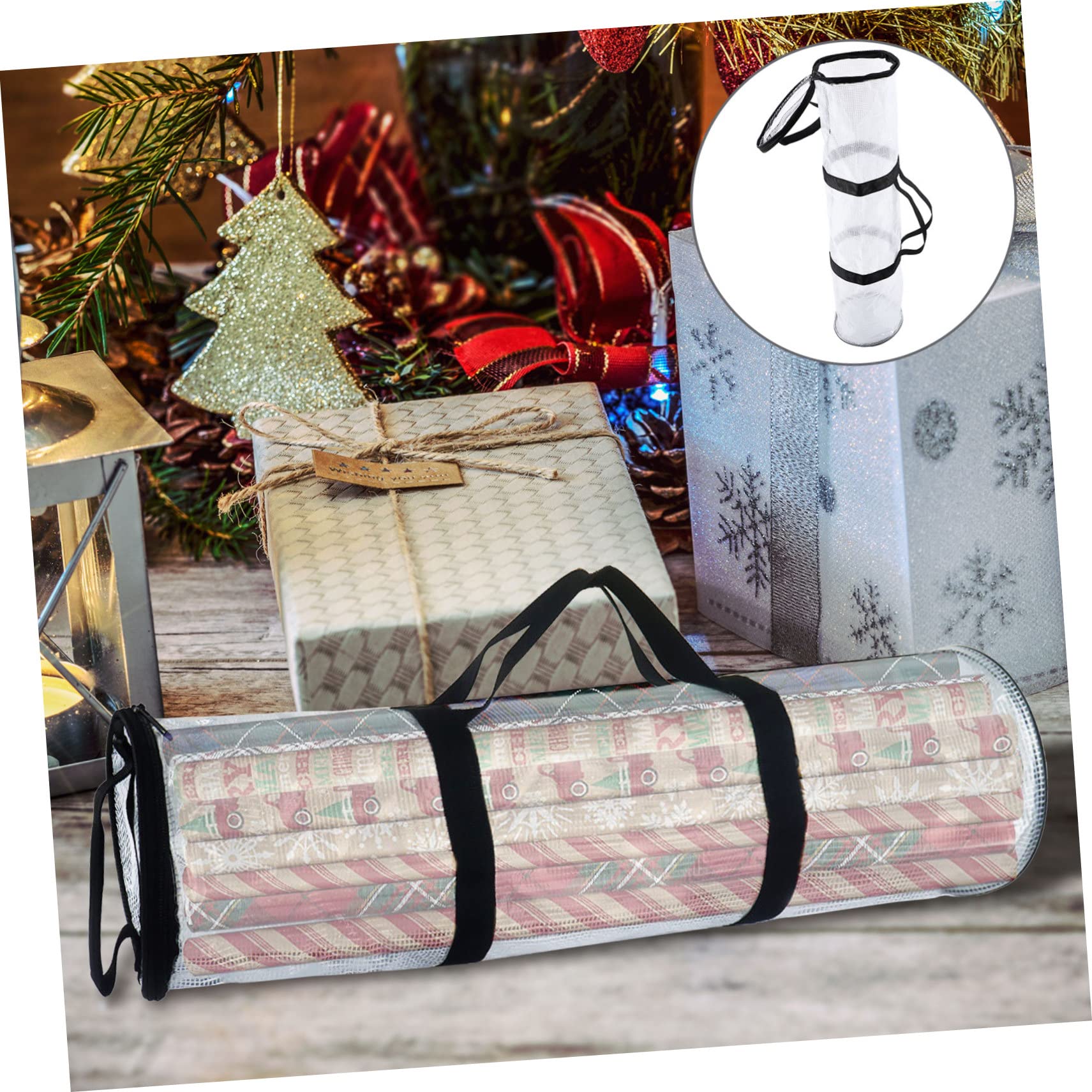 Ipetboom 3pcs Christmas Wrapping Paper Storage Bag Transparent Organizer for Zipper Closure Space-saving Design for Holiday Supplies Convenient Ribbon Storage