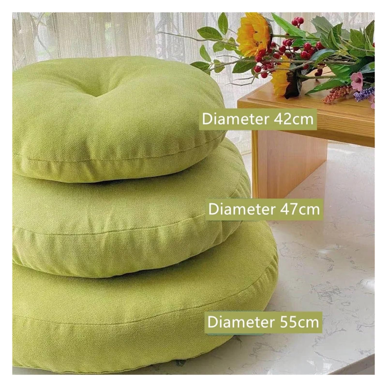 Grande cuscino rotondo da meditazione per adulti, spesso, color crema, cuscino da yoga, 47 cm, ideale per sedute all'aperto e comfort in attività di relax e benessere