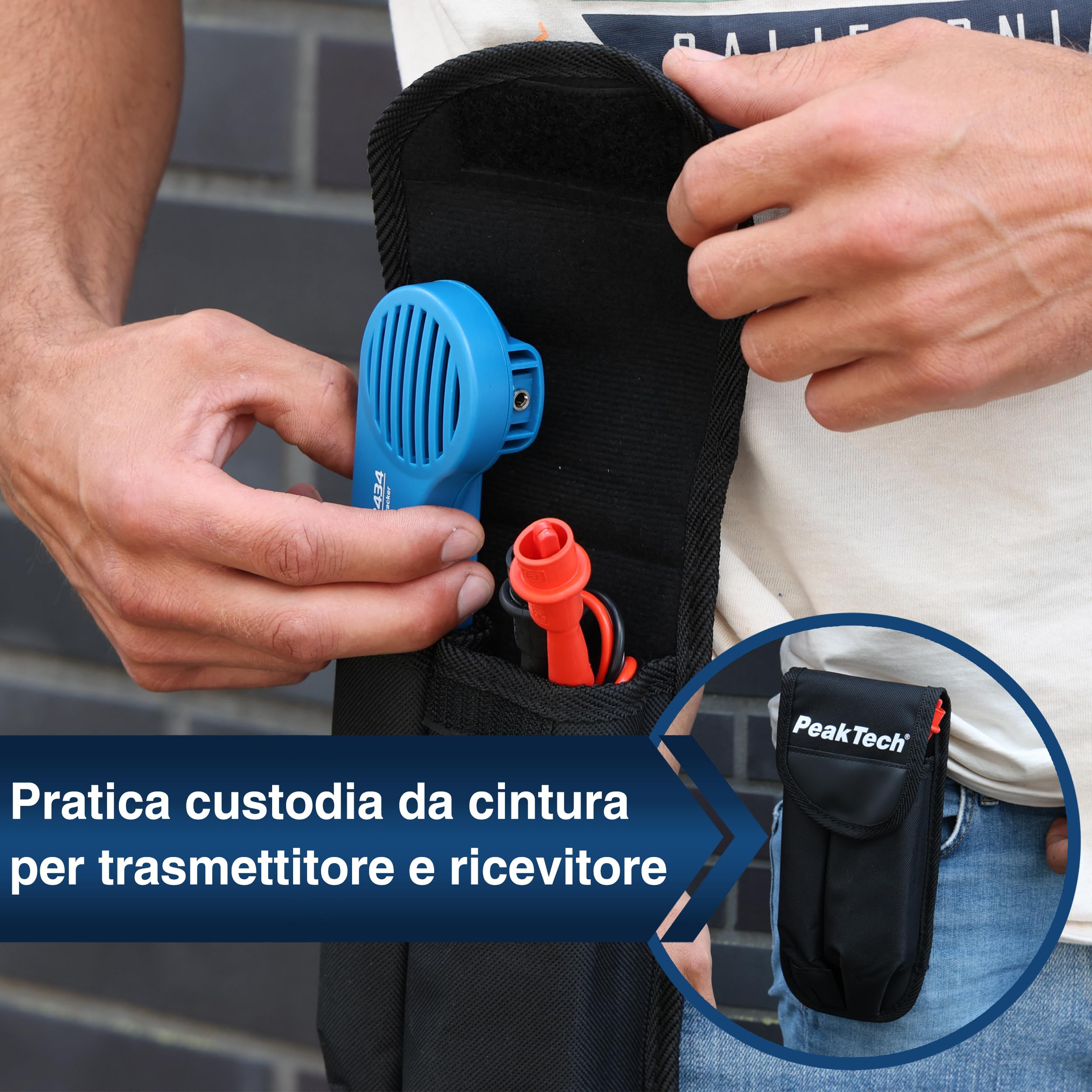 PeakTech 3434 Cercatore di linee per cavi e cavi telefonici [garanzia di 3 anni] Cercatore di linee con tester di continuità e segnale audio, clip a coccodrillo, telefono, RJ11