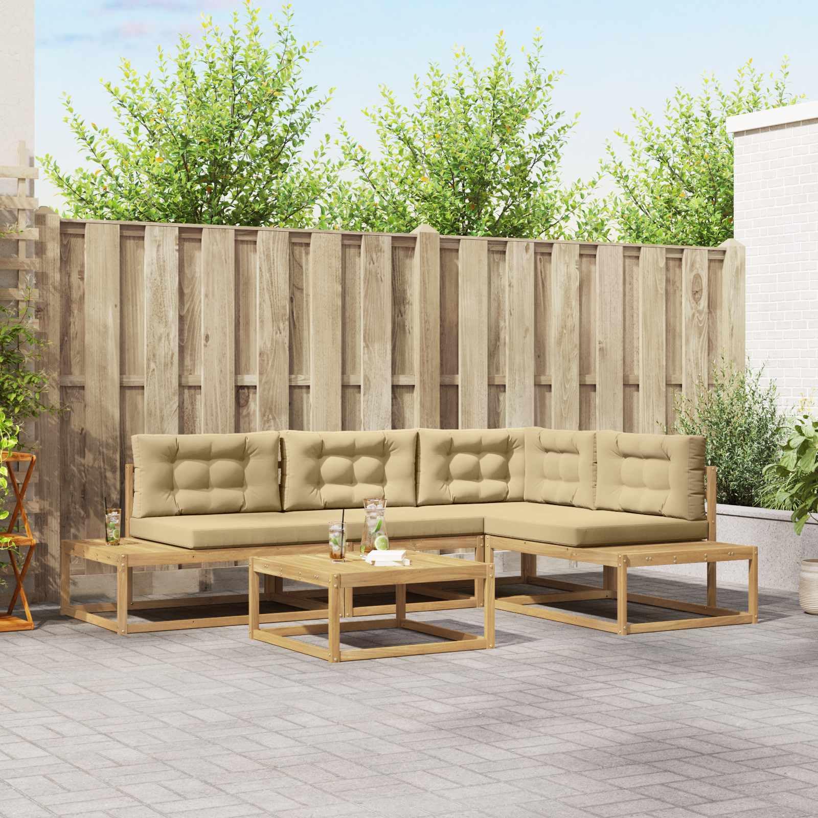 Ensemble de canapés d extérieur Blanc 79 x 79 x 37 cm Polyester modulable sectionnel pour terrasse Salon et Jardin, Assise 37 cm Coussins et Dossier