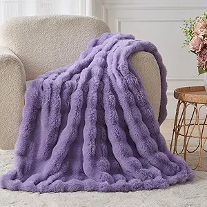 Lotus Karen Faux Fur Throw Blanket Purple - Big Bubble Rabbit Fluff Blanket for Couch Bed Sofa,Softest Fluffy Fuzzy Cozy Blanket,Thick Furry Plush Shaggy Warm Blankets for Women,60x80 Inches
