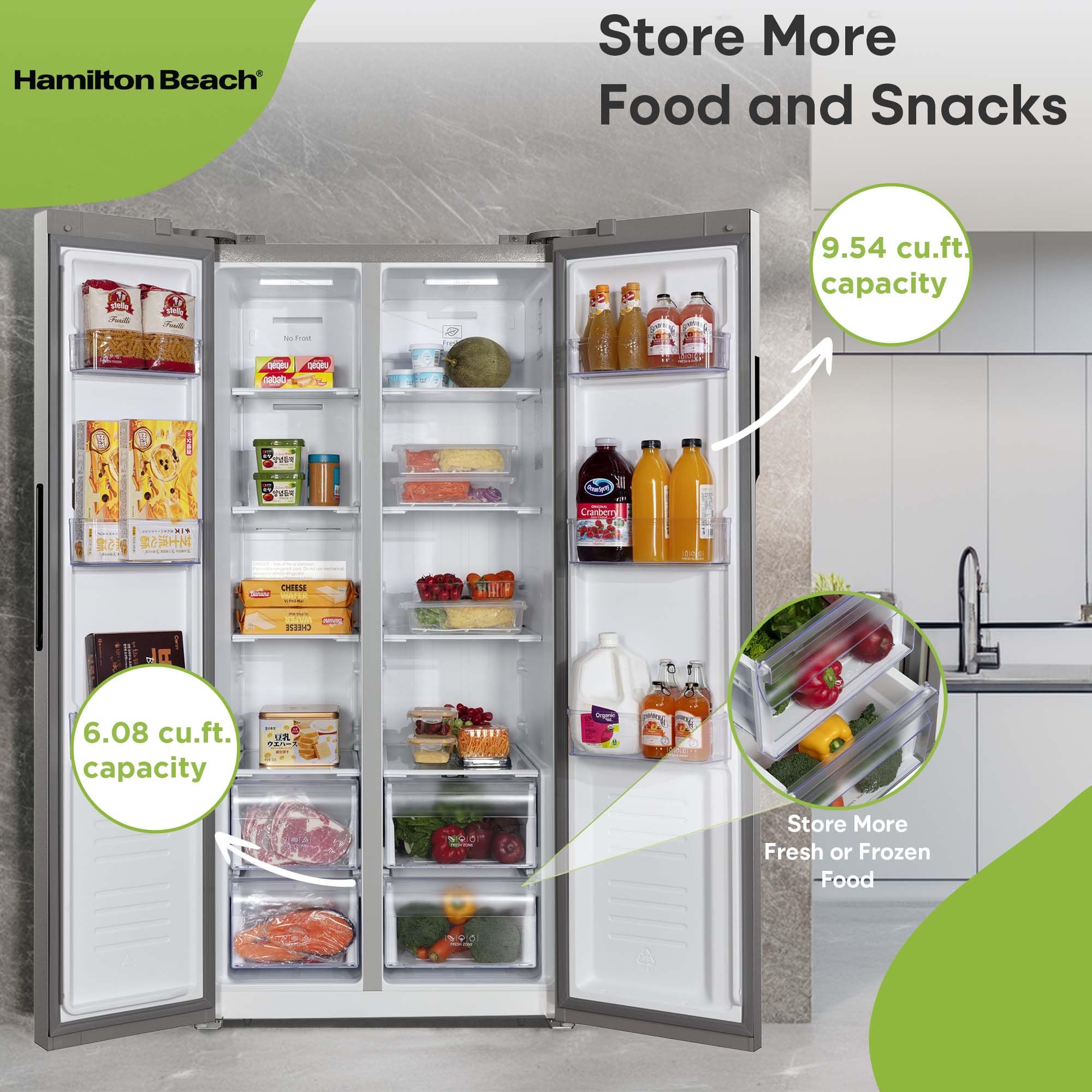 Hamilton Beach Hbf1558 15.6 Cu Ft Counter Depth Full Size Refrigerator, Side Doors, Stainless on Fridge.com - View 4