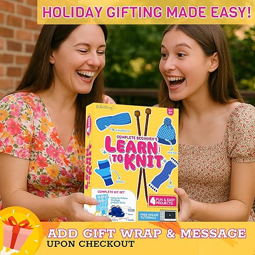 Miniatura 2 de BeKnitting Kit de tejido para principiantes, adultos y niños - Aprende a tejer - Hilo, fabricantes de pompones, agujas y otros suministros Regalos