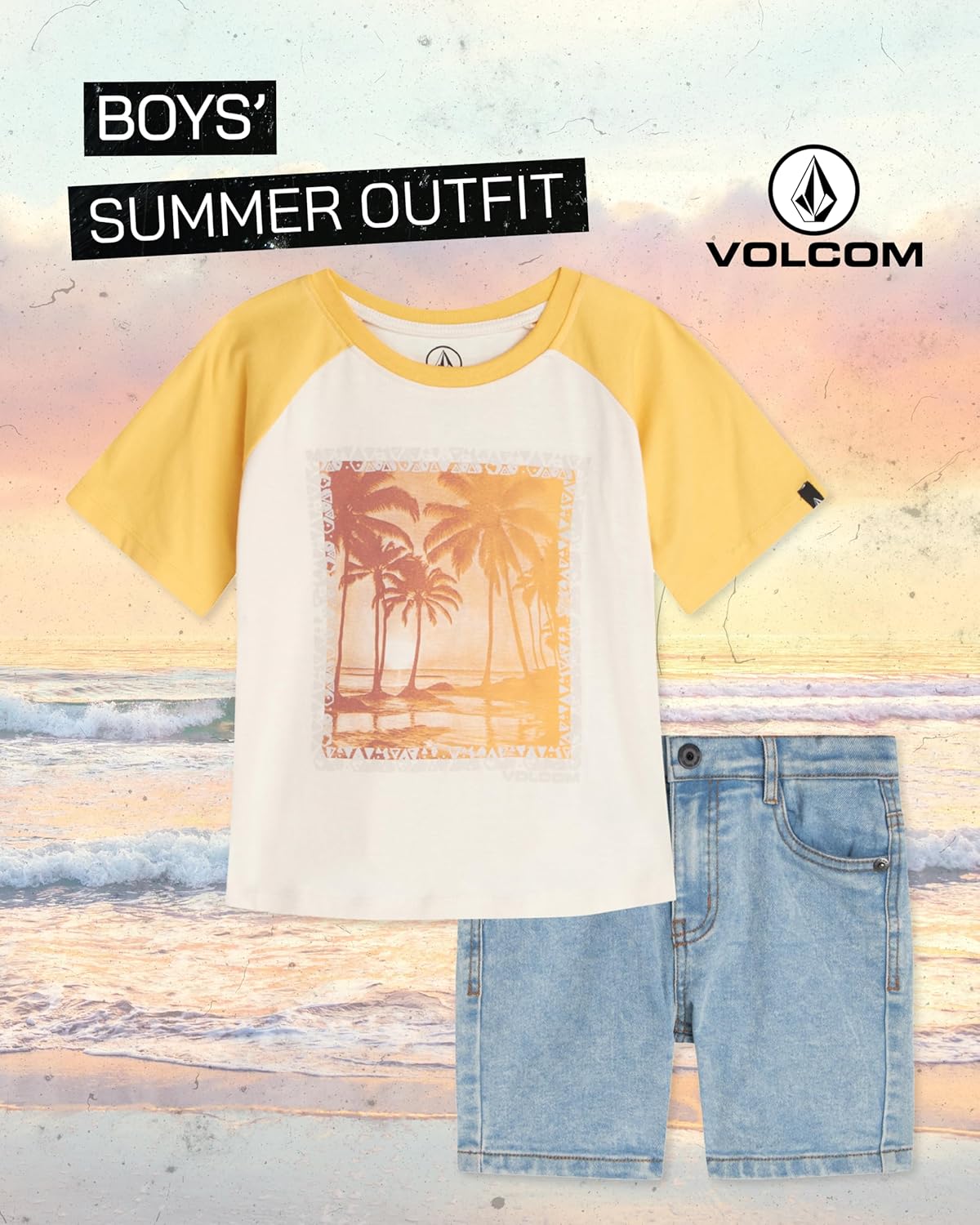 Volcom Toddler Boy Shorts Set - 2 Piece Short Sleeve Graphic Tees and Denim Shorts for Boys - Toddler Summer Clothes (2T-7) - Image 2